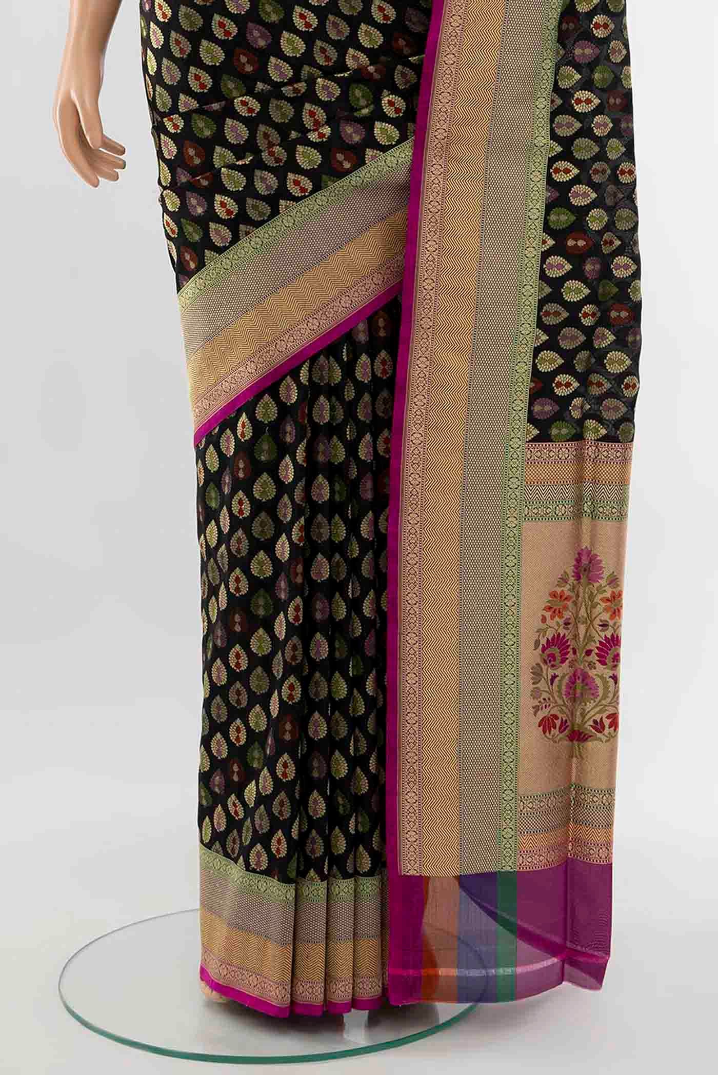 Black Banarasi Silk Saree - Image 3