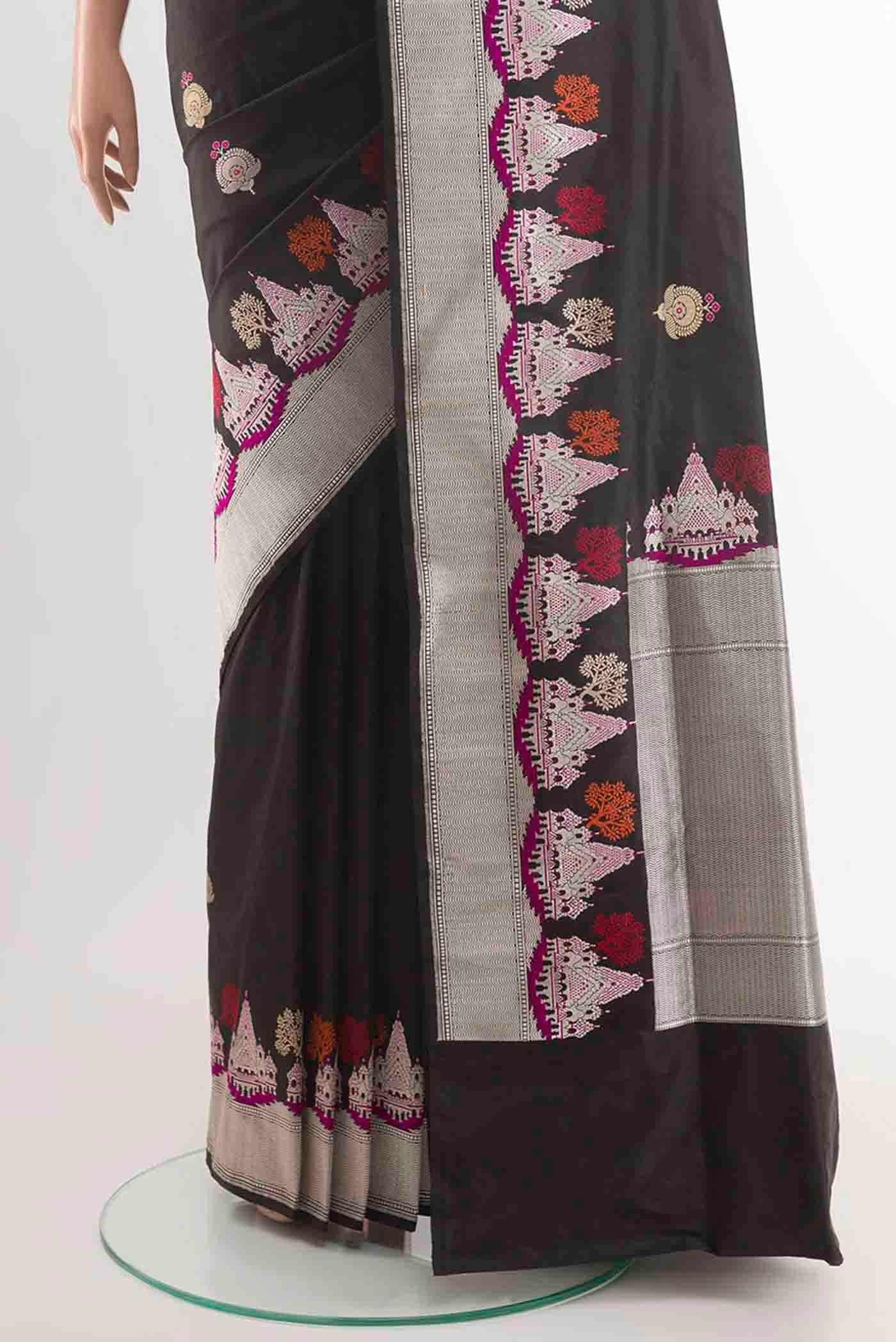 Black Banarasi Silk Saree - Image 3