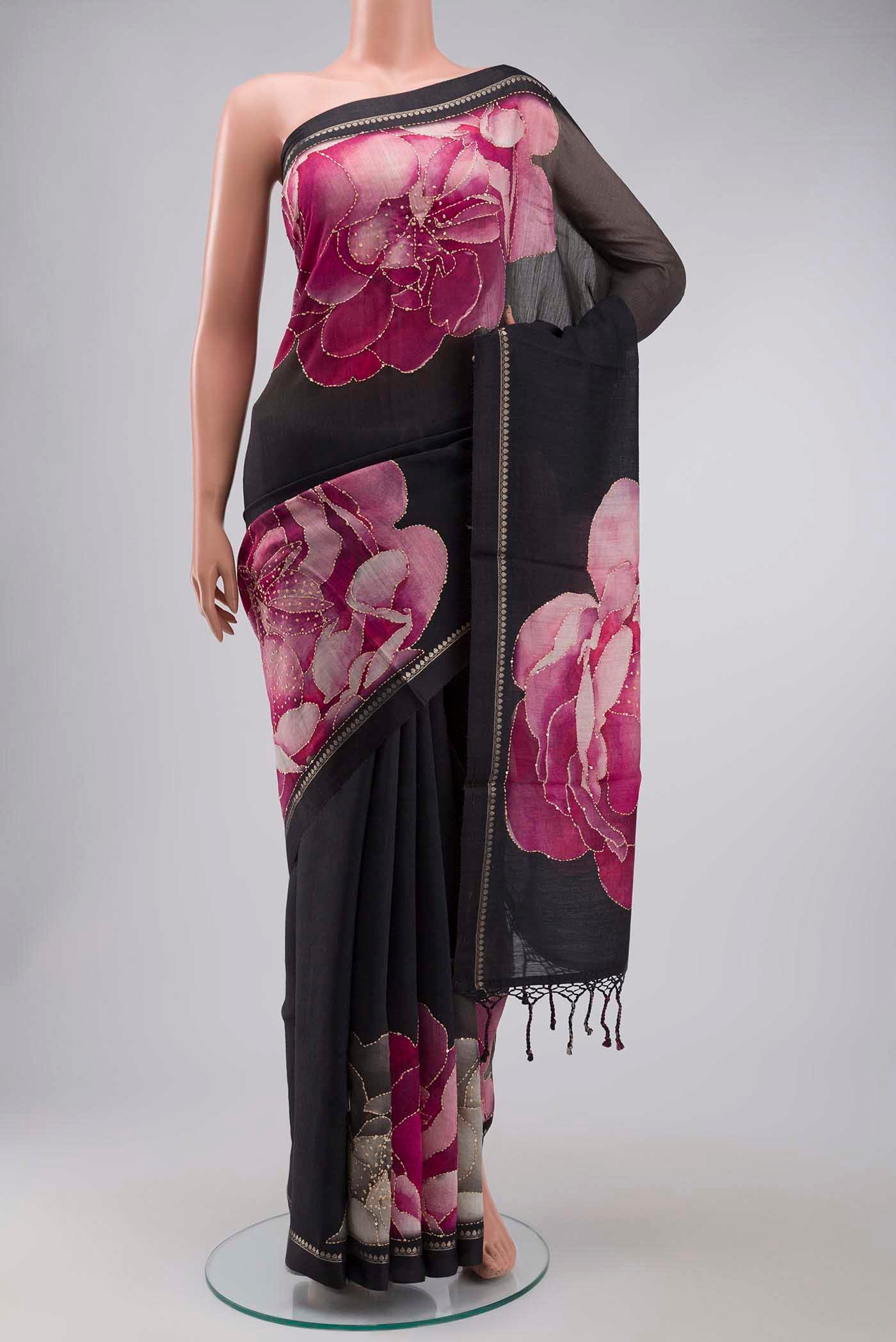 Black Bhagalpuri Tussar Silk Saree