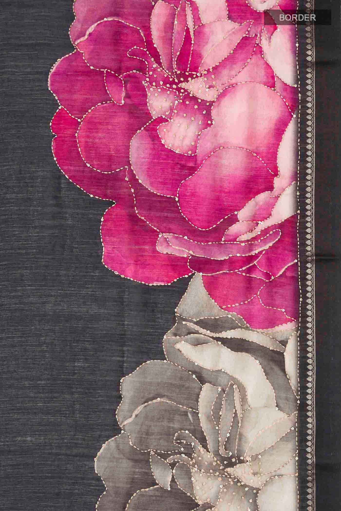 Black Bhagalpuri Tussar Silk Saree - Image 3