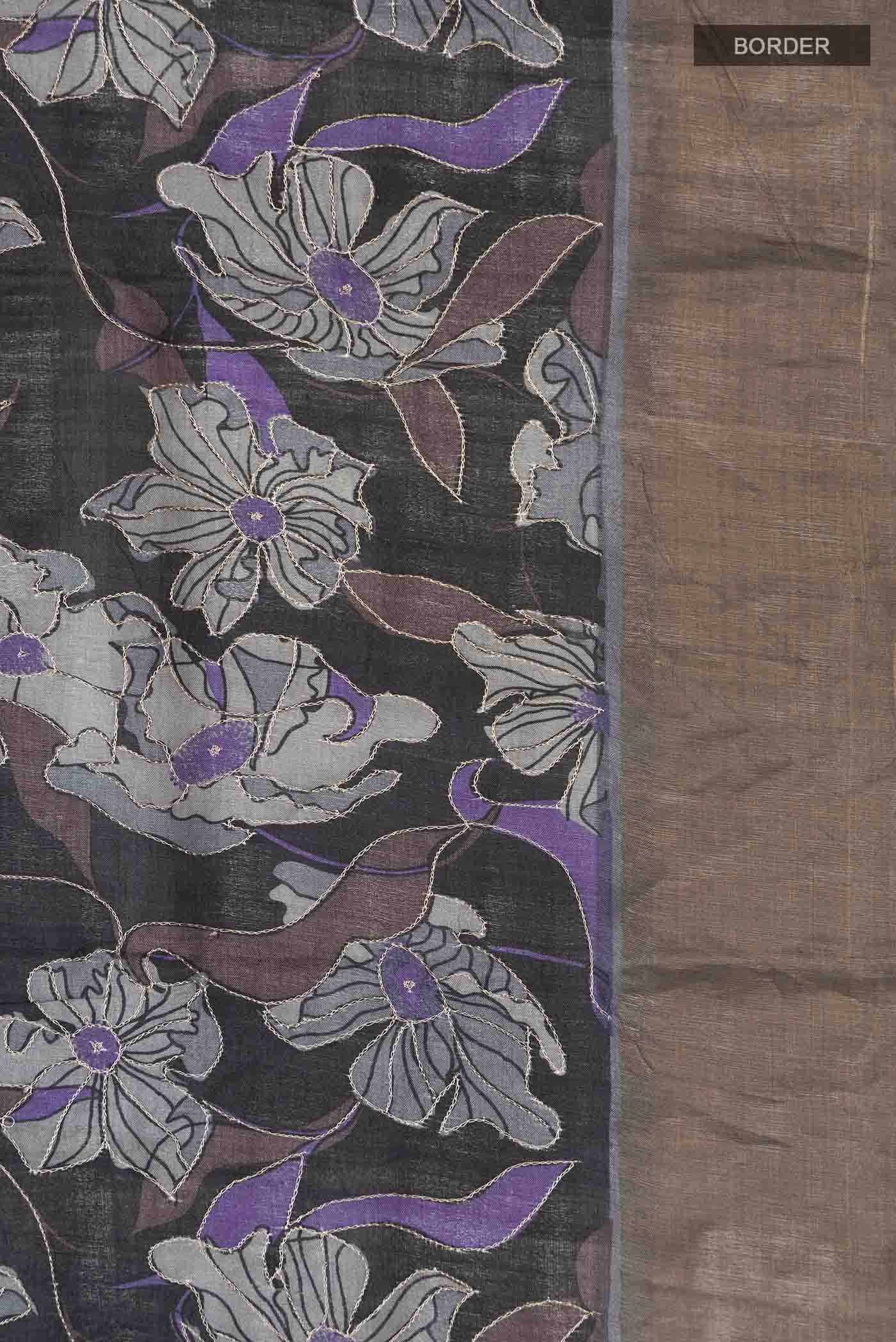 Black Bhagalpuri Tussar Silk Saree - Image 3