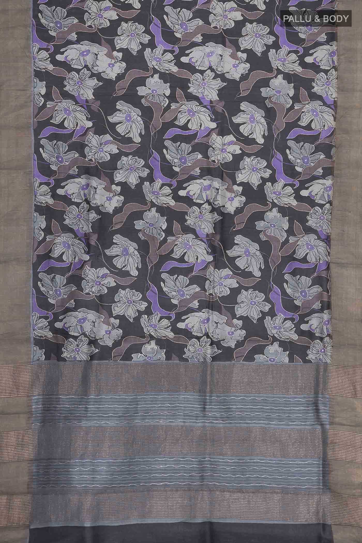 Black Bhagalpuri Tussar Silk Saree - Image 5