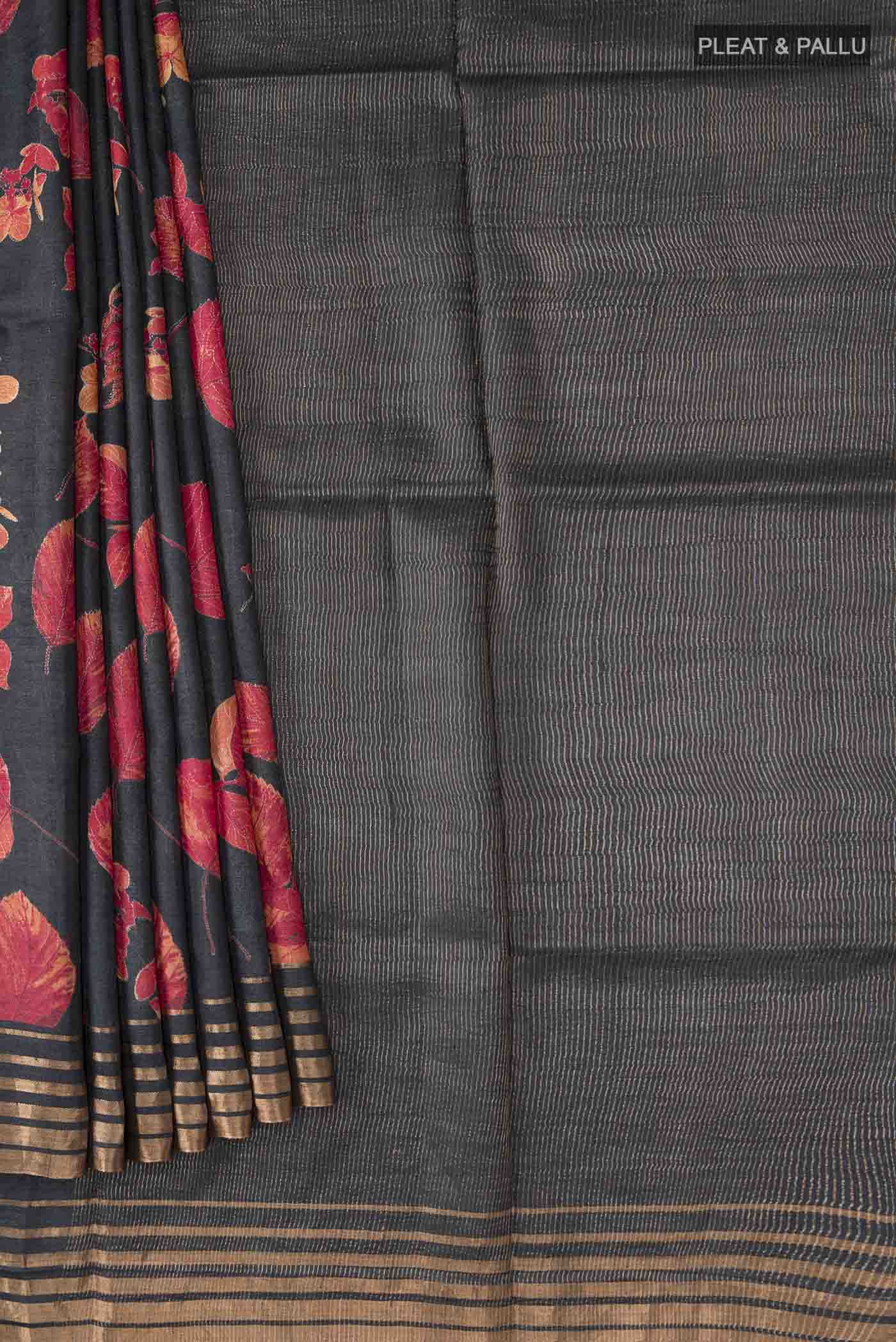 Black Bhagalpuri Tussar Silk Saree - Image 4
