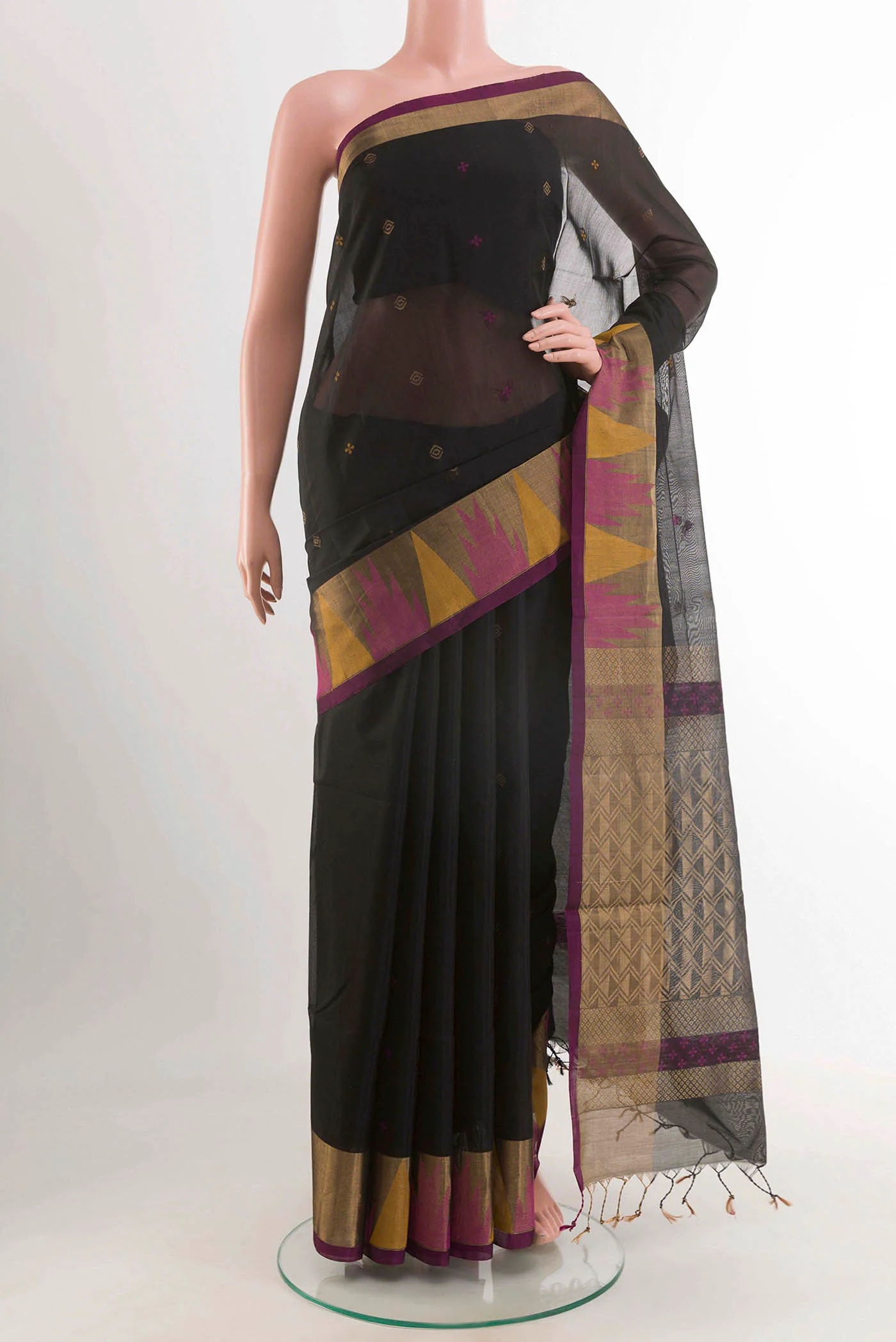 Black Blended Kora Cotton Saree