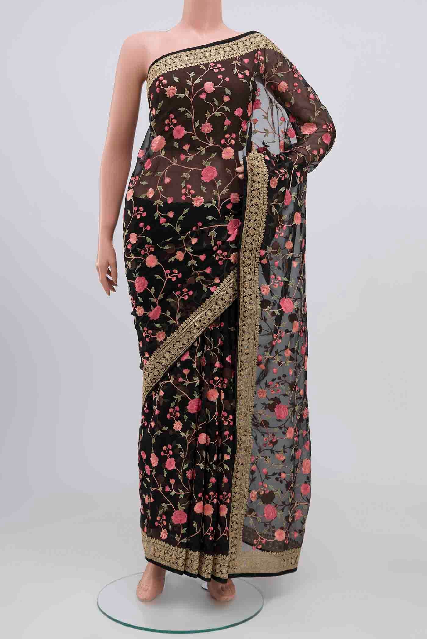 Black Blended Organza Silk Saree