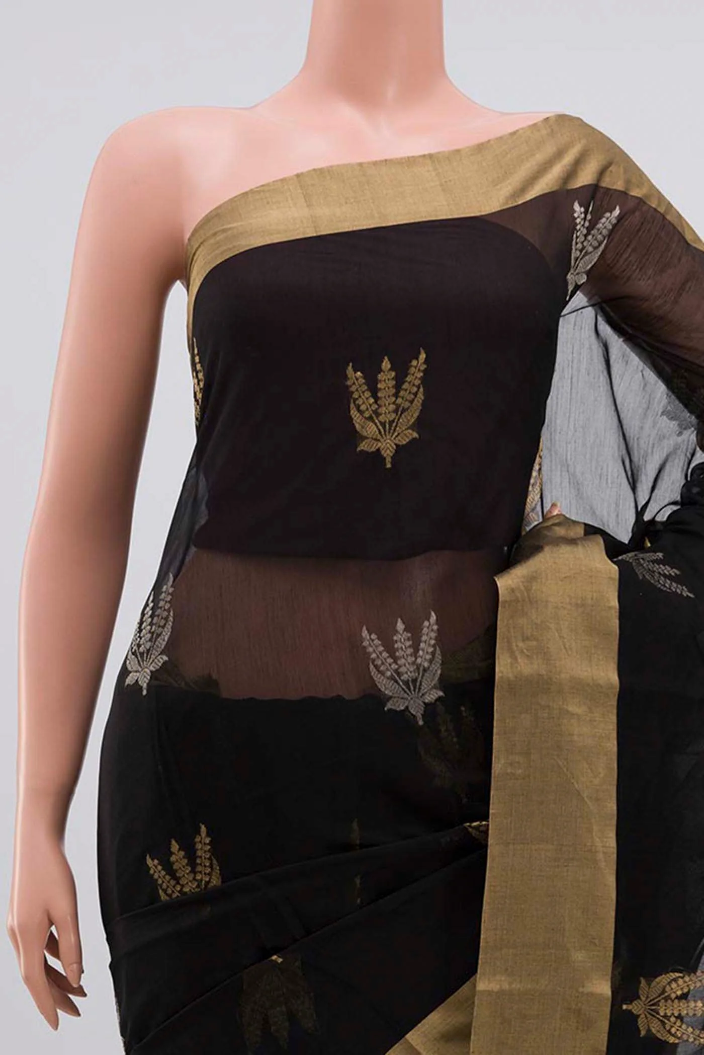 Black Chanderi Silk Cotton Saree - Image 2