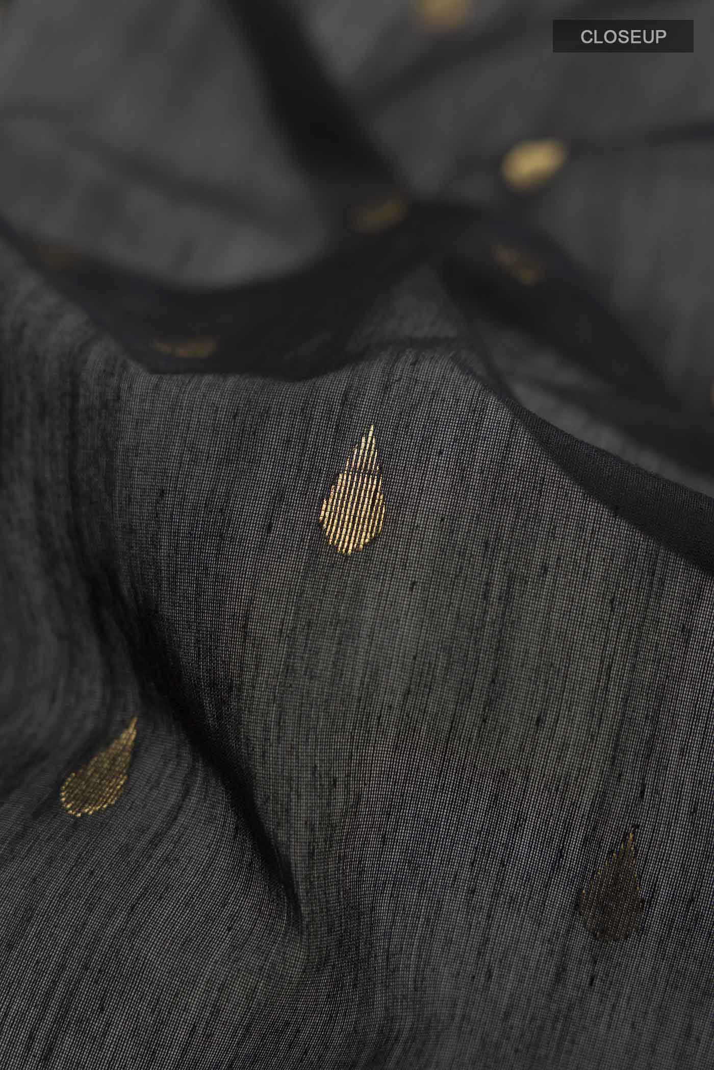 Black Chanderi Silk Cotton Saree - Image 2