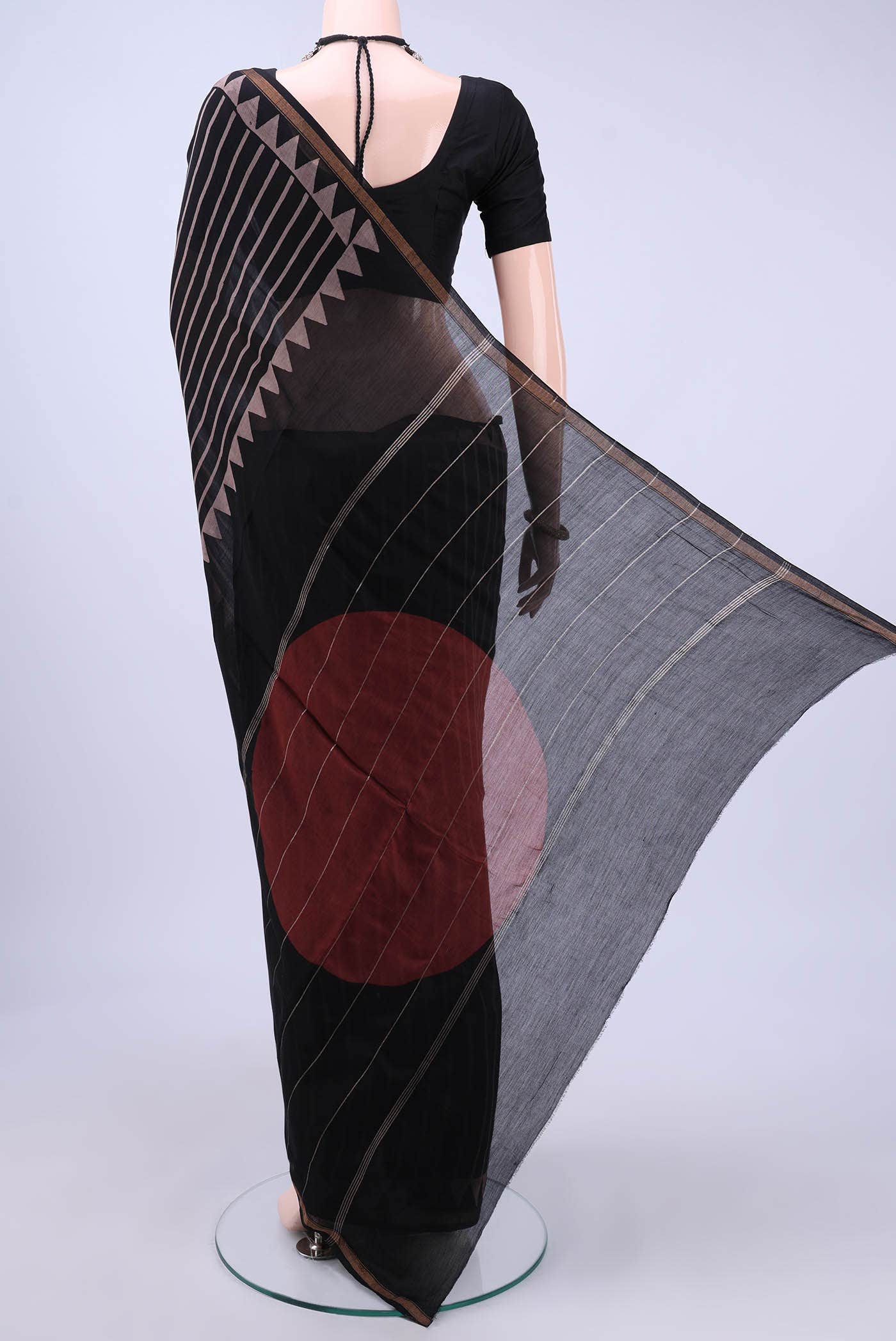 Black Chanderi Silk Cotton Saree - Image 2