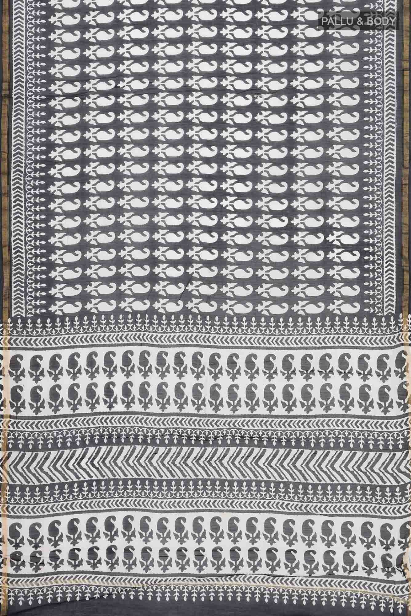 Black Chanderi Silk Cotton Saree - Image 2