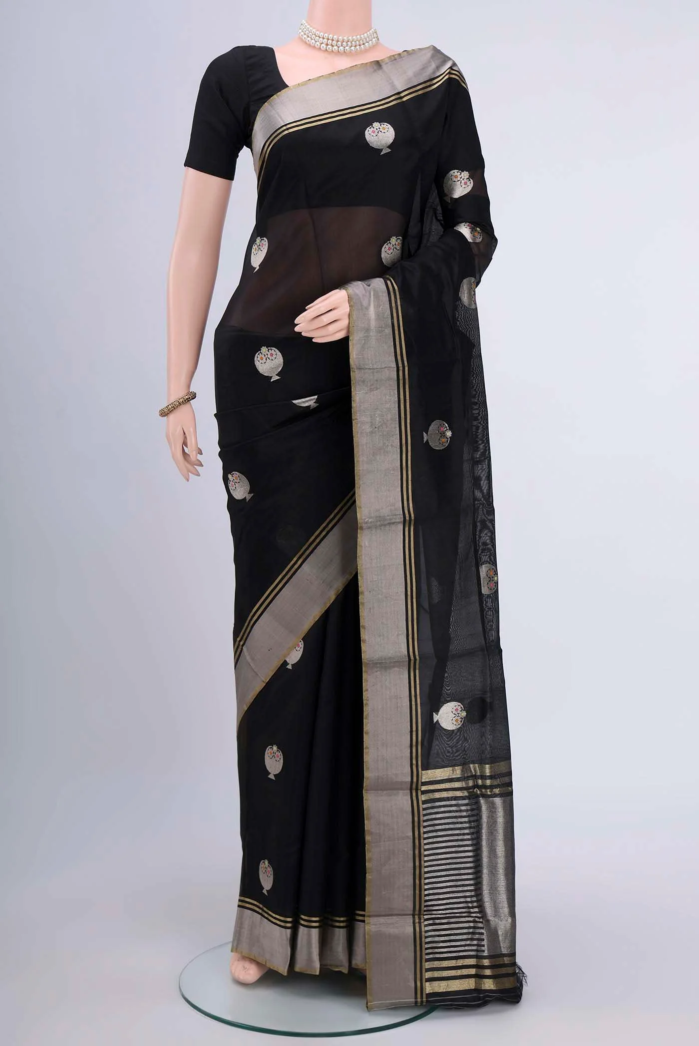 Black Chanderi Silk Saree