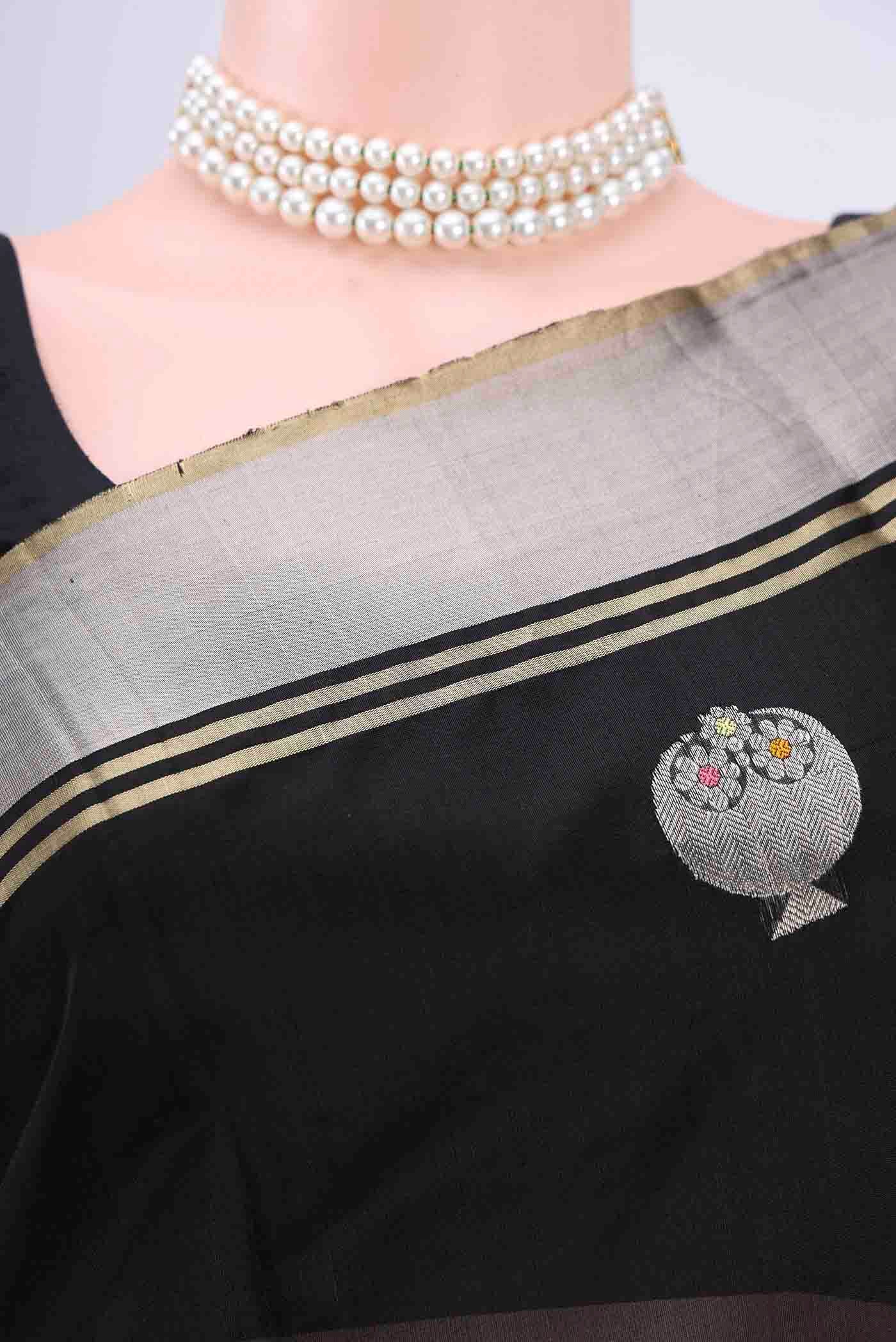 Black Chanderi Silk Saree - Image 2