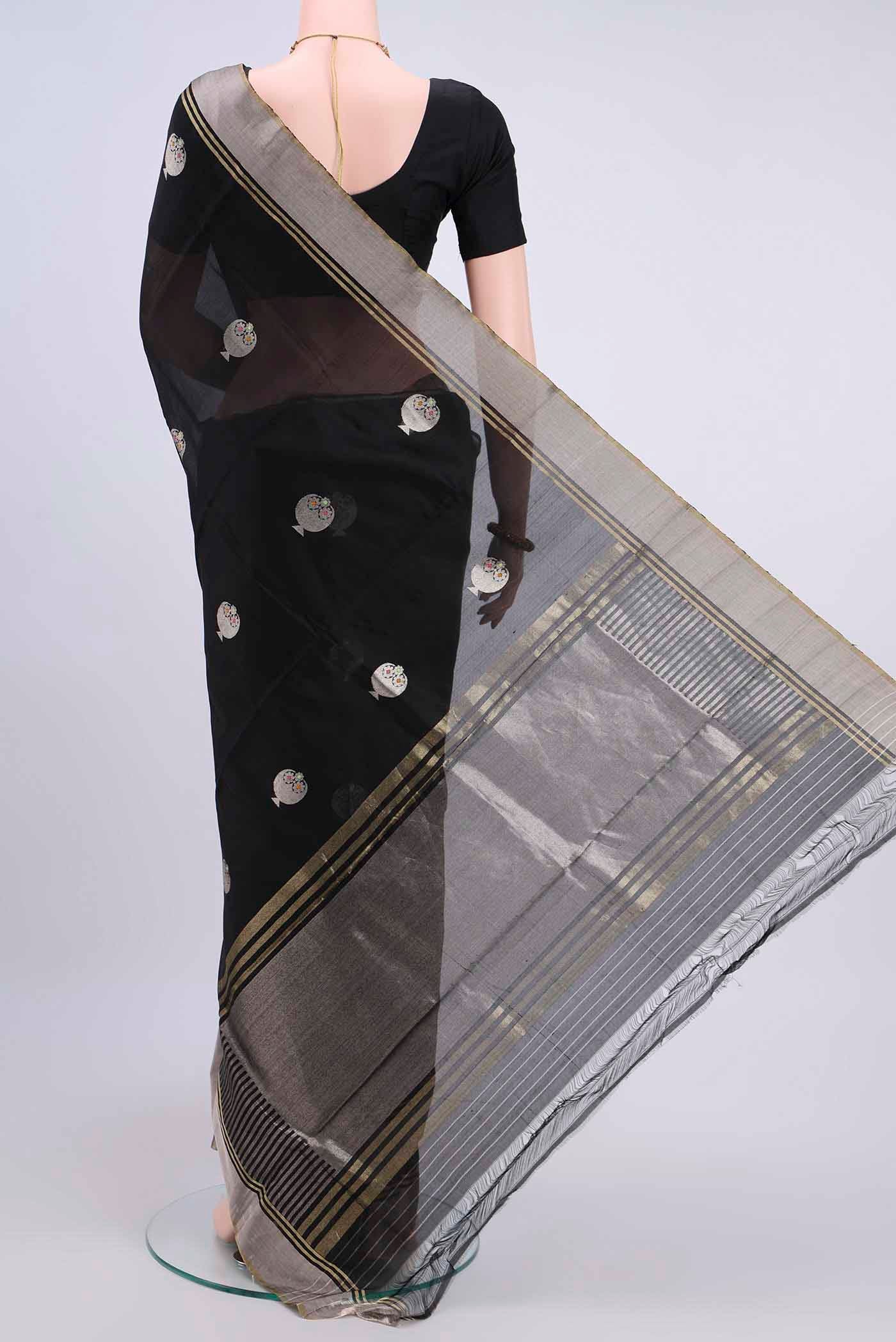Black Chanderi Silk Saree - Image 3