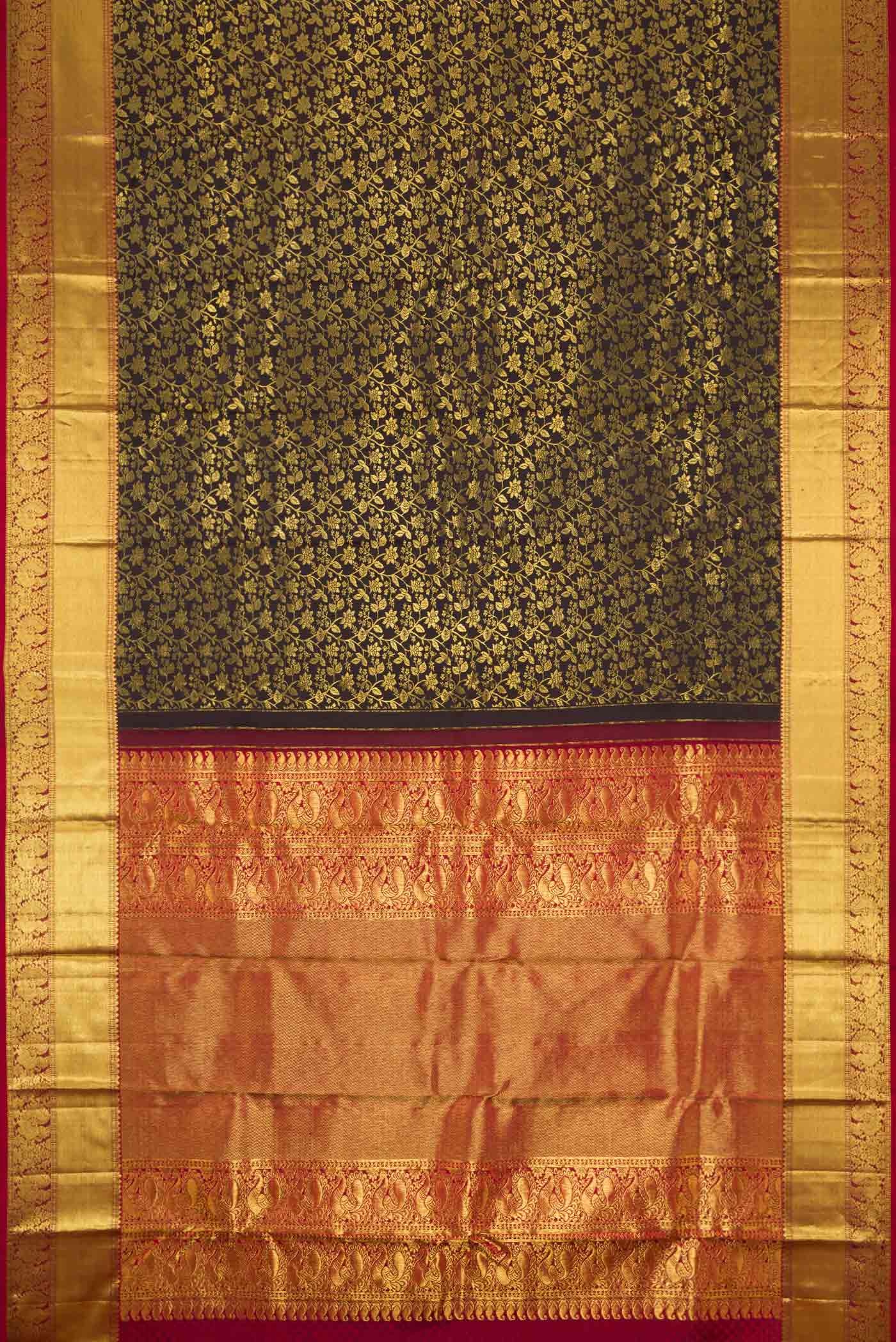 Black Dual Tone Kanchipuram Silk Saree - Image 6