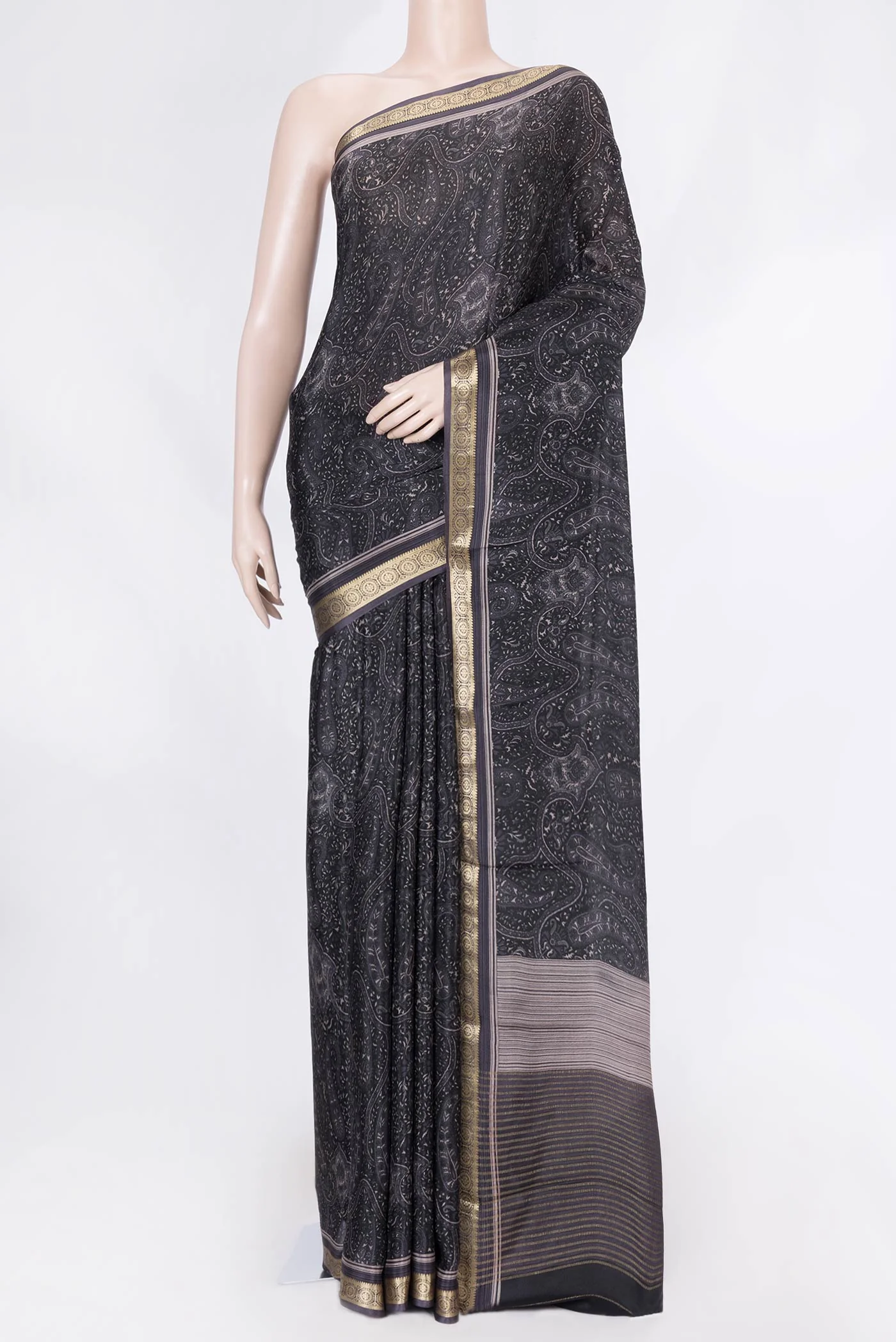 Black Dual Tone Mysore Crepe Saree