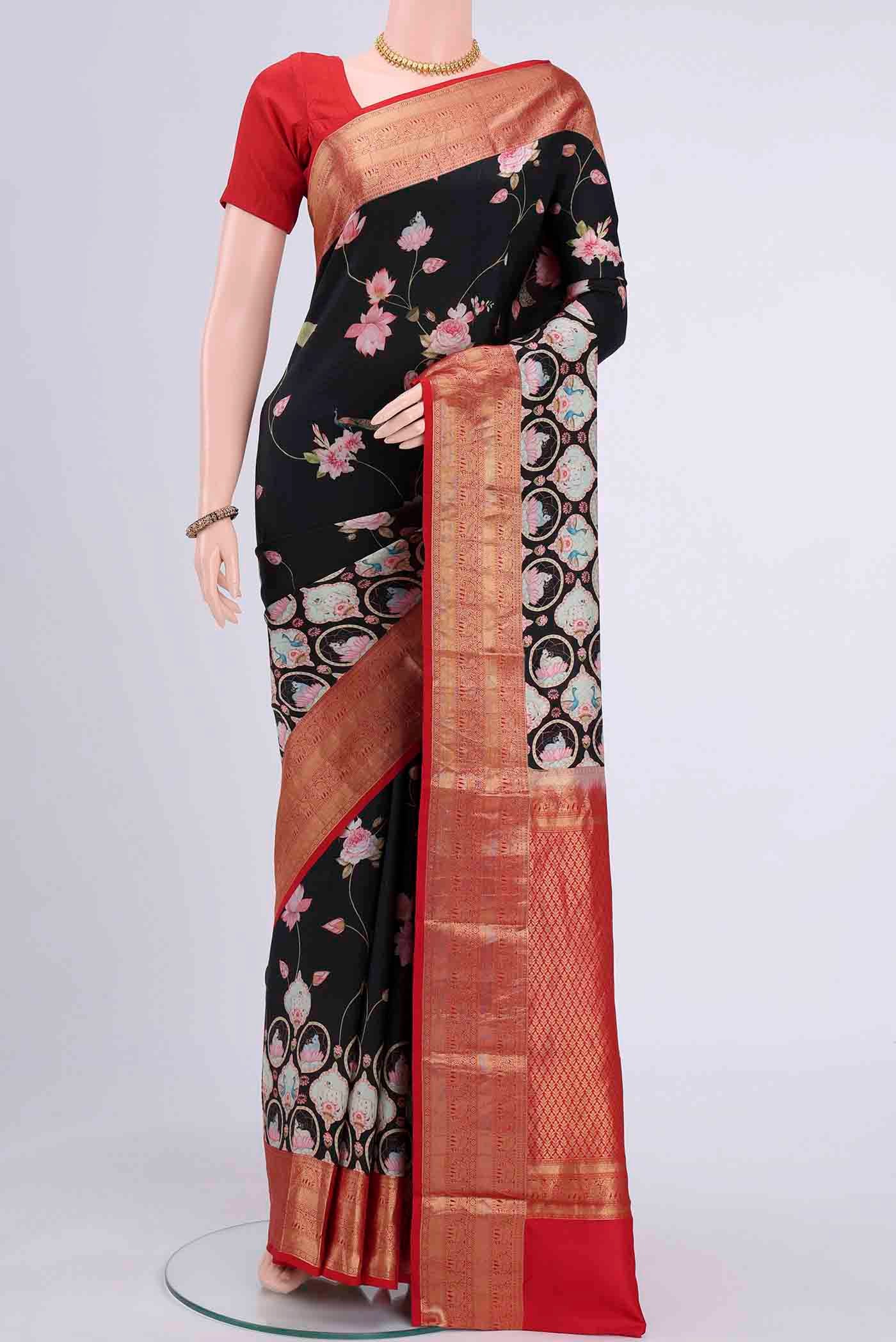 Black Dual Tone Printed Silk Saree