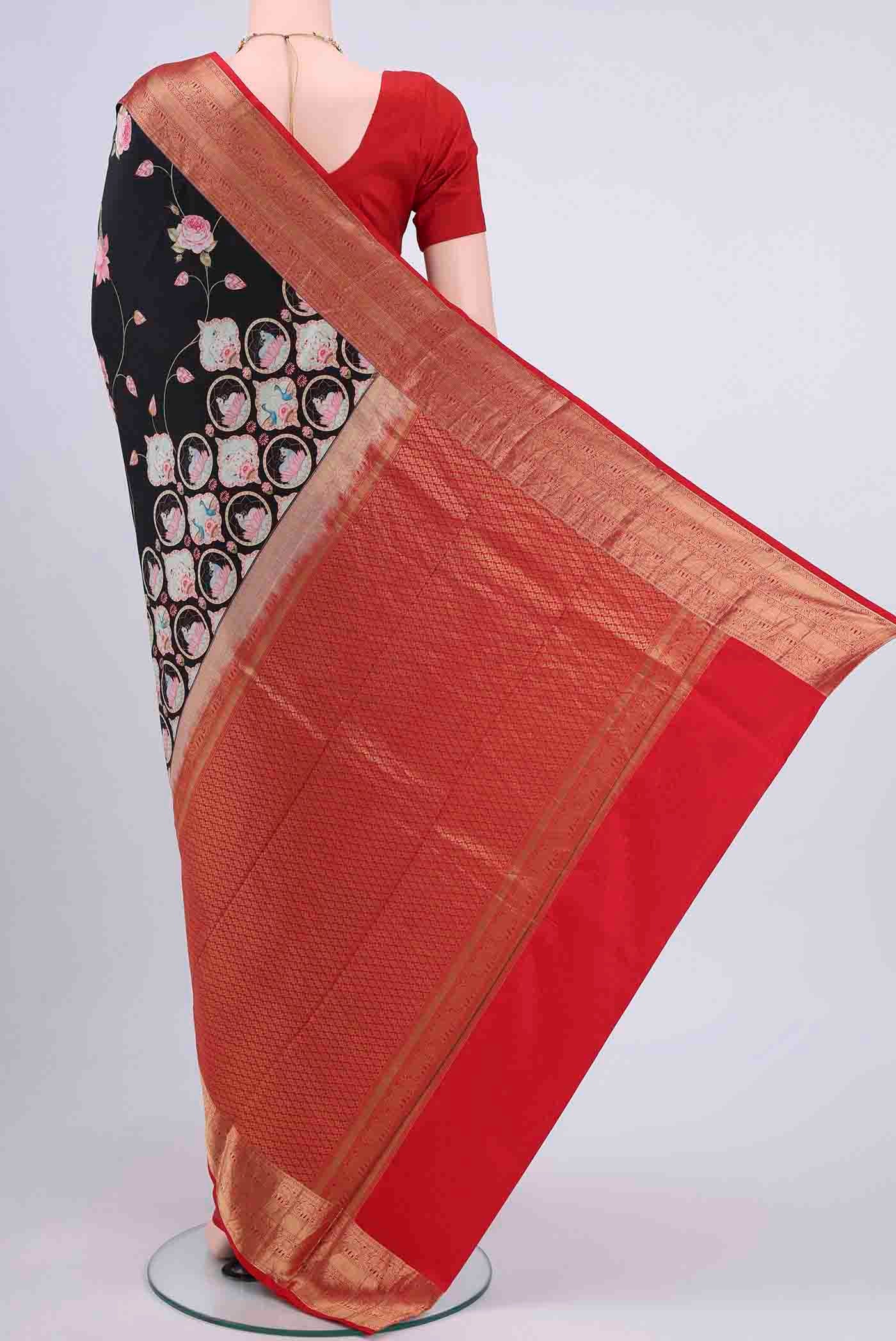 Black Dual Tone Printed Silk Saree - Image 3