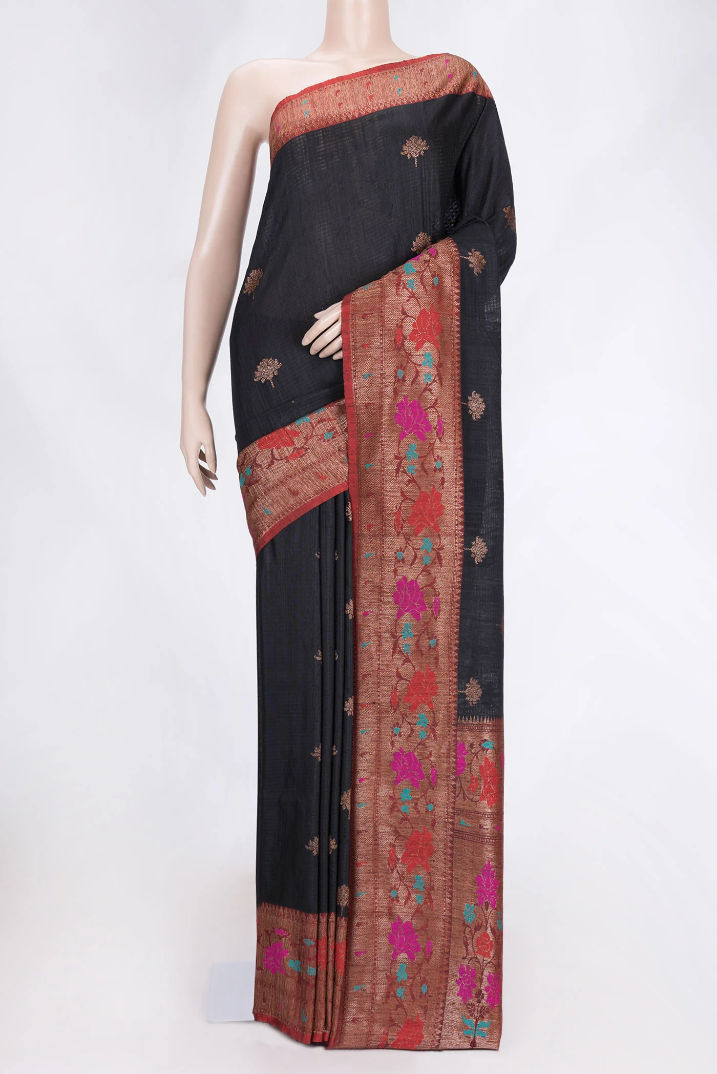 Black Banarasi Tussar Silk Saree