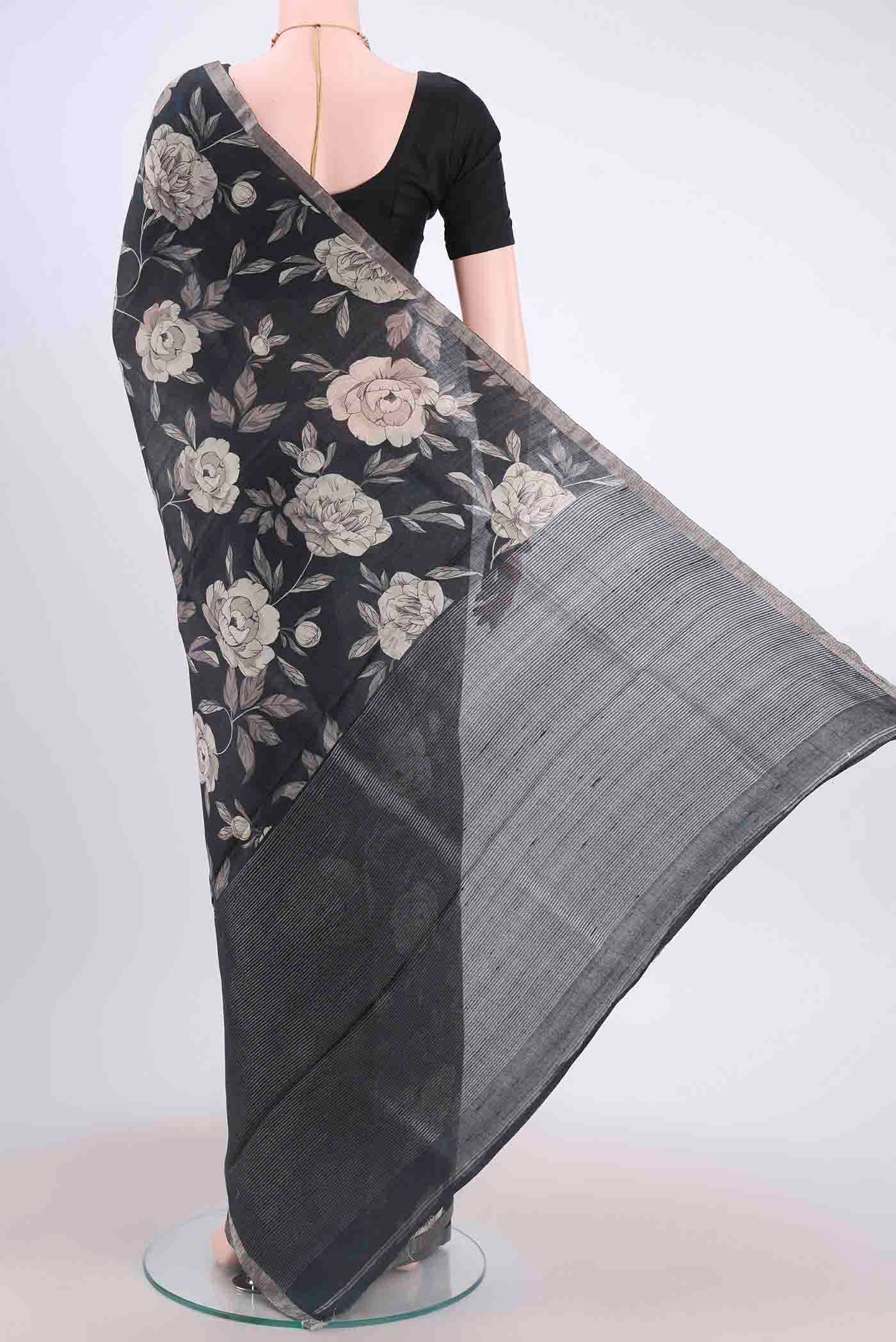 Black Dual Tone Tussar Silk Saree - Image 3