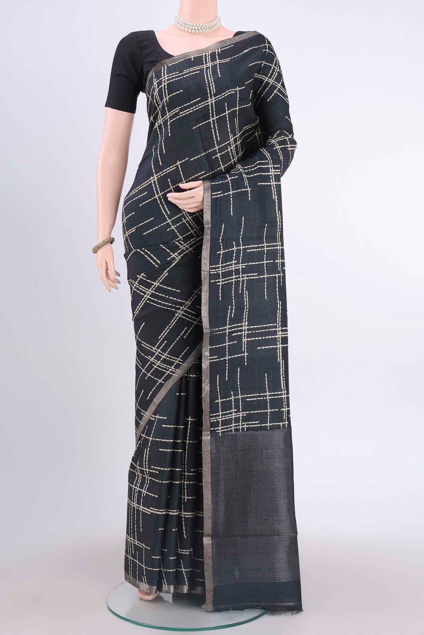 Black Dual Tone Tussar Silk Saree