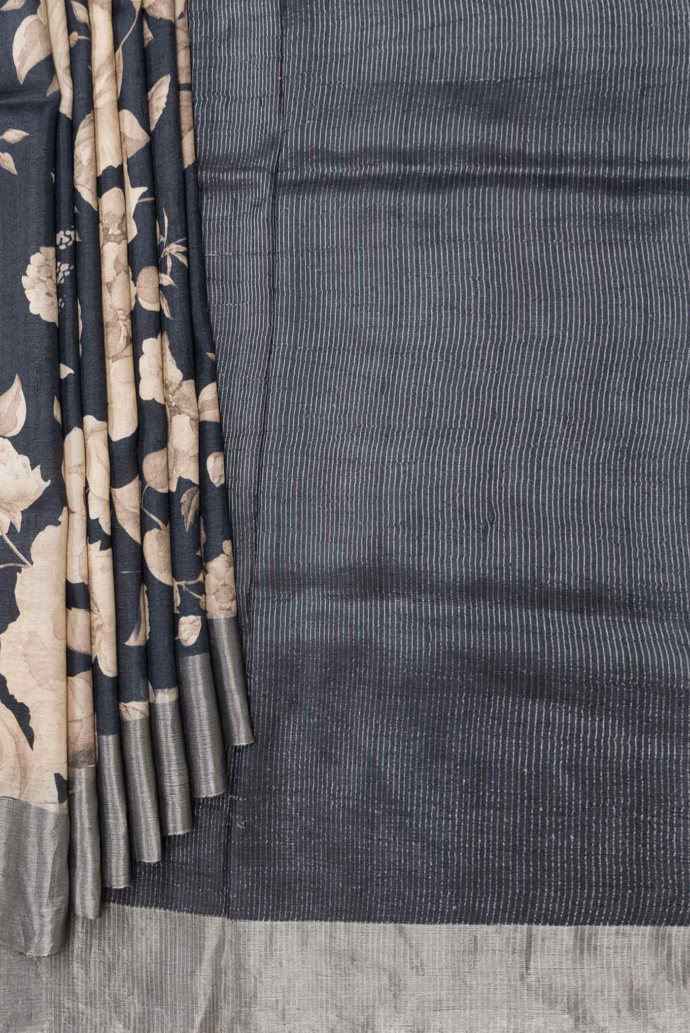 Black Dual Tone Tussar Silk Saree - Image 4