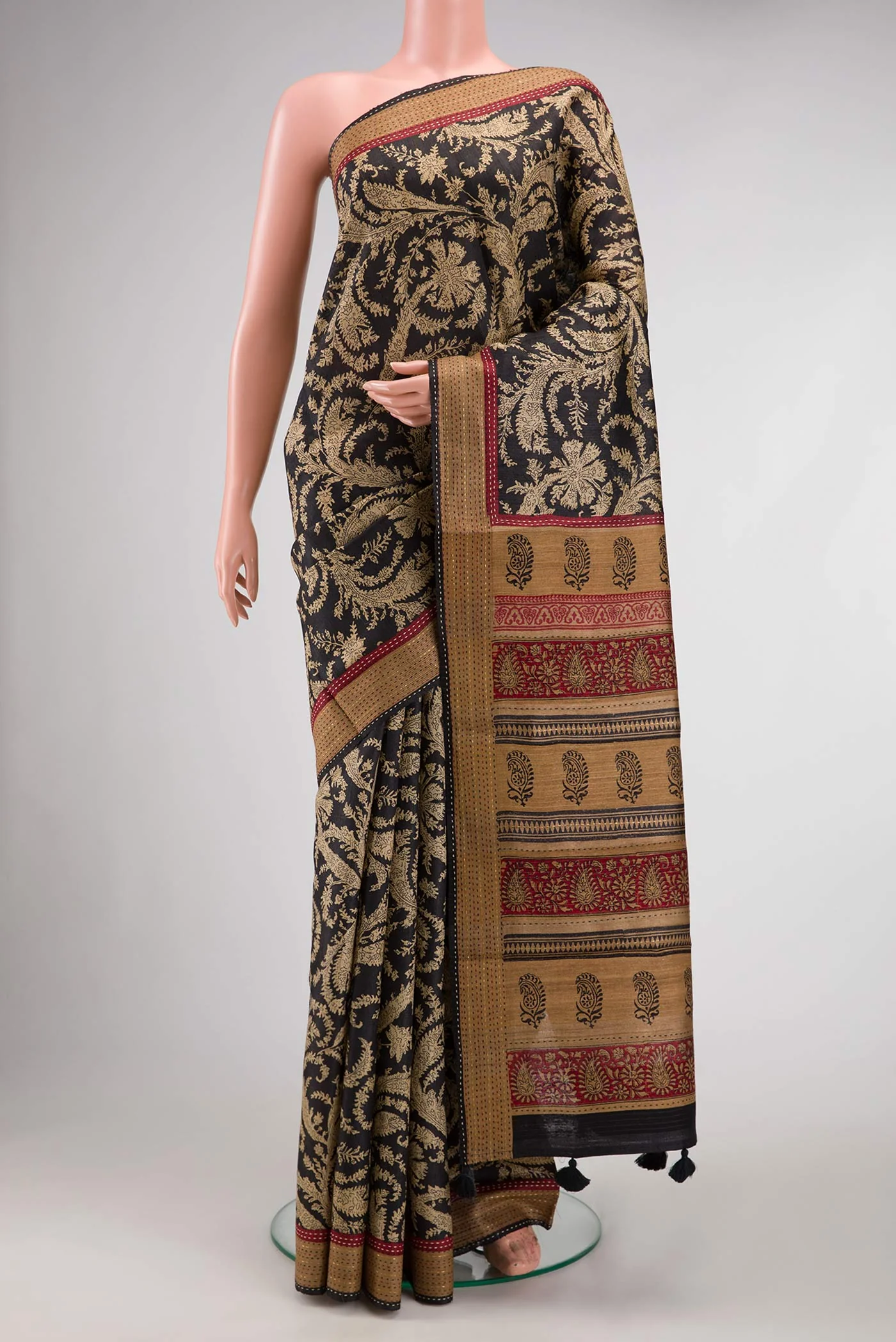 Black Tussar Silk Saree