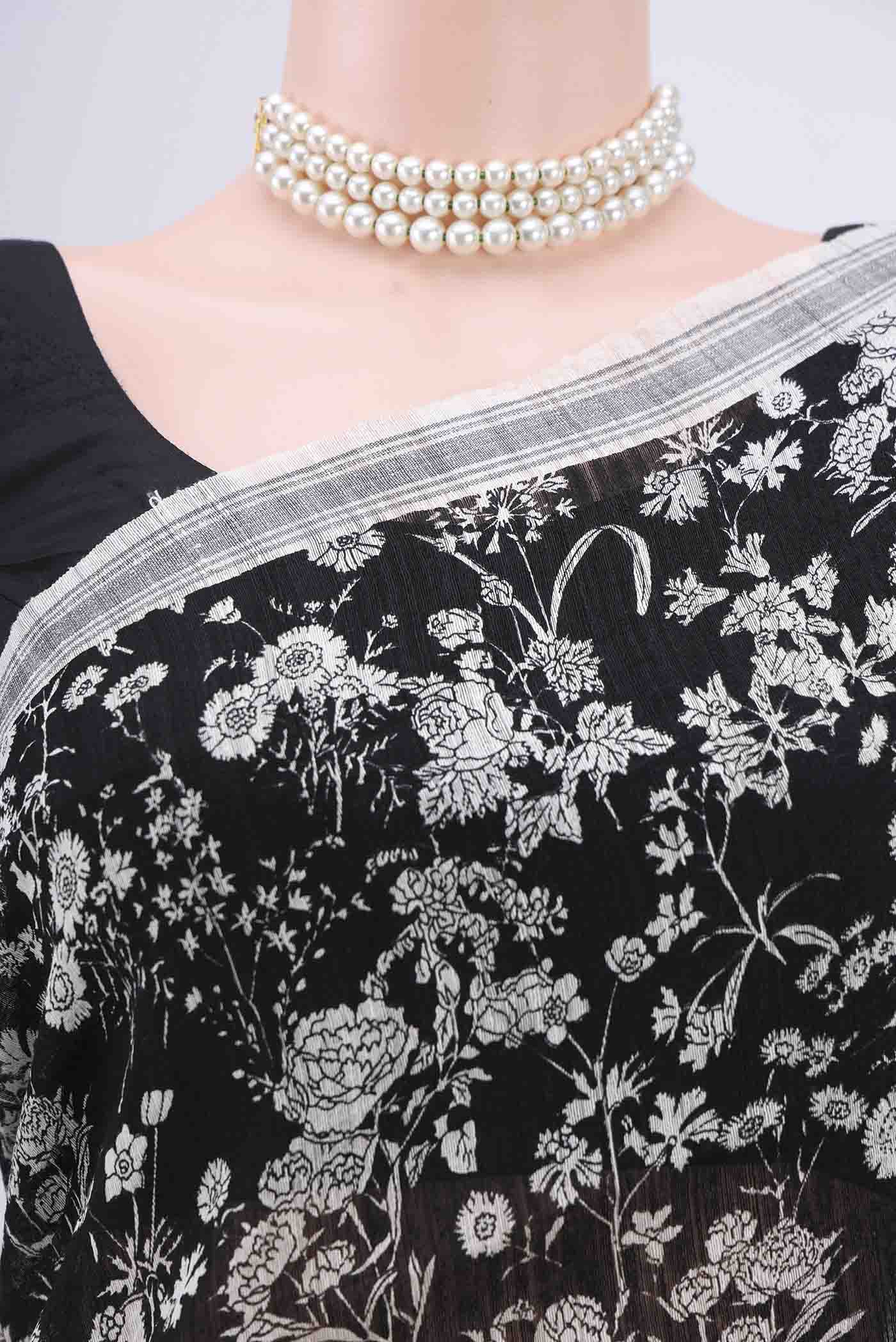 Black Tussar Silk Saree - Image 2