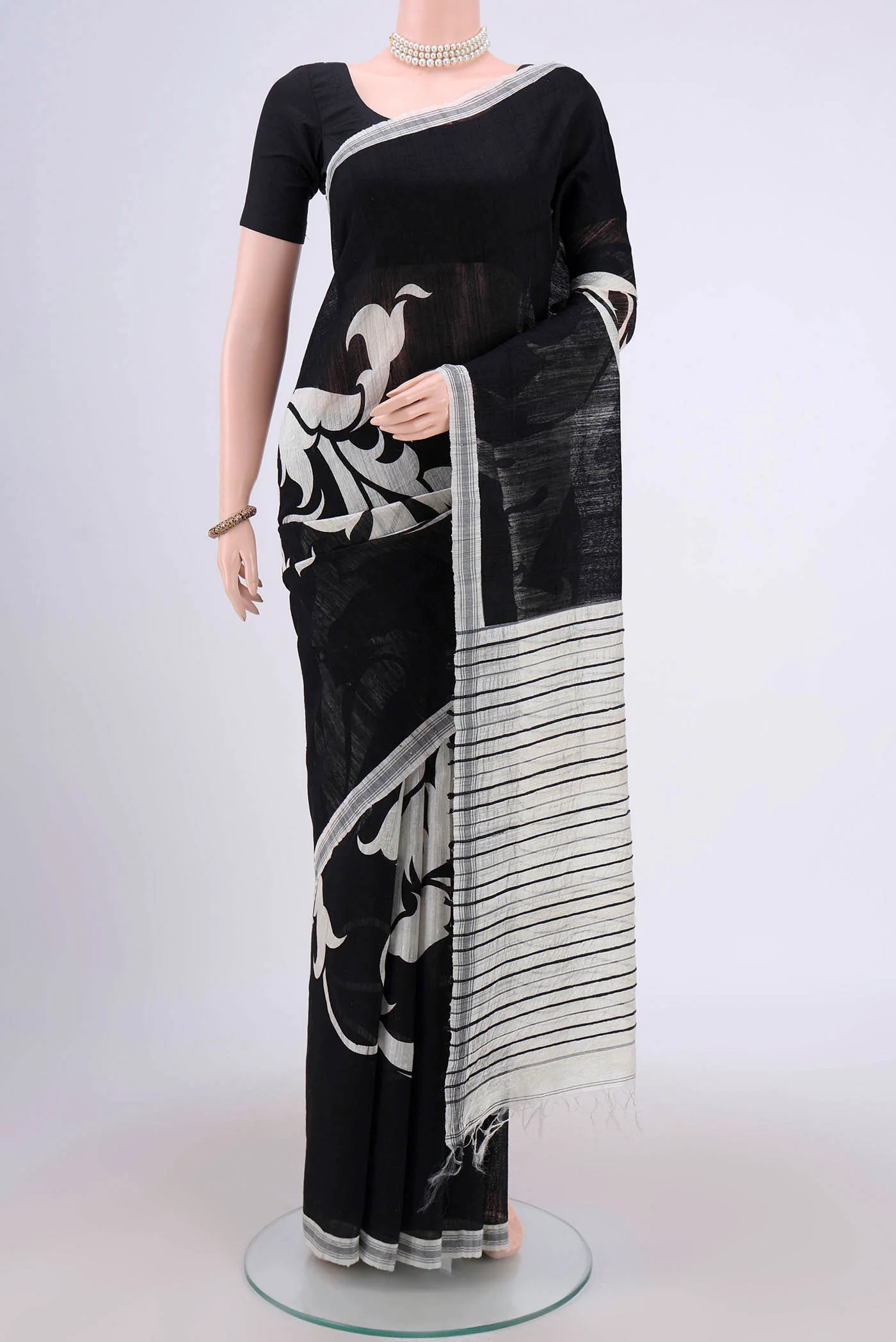 Black Tussar Silk Saree