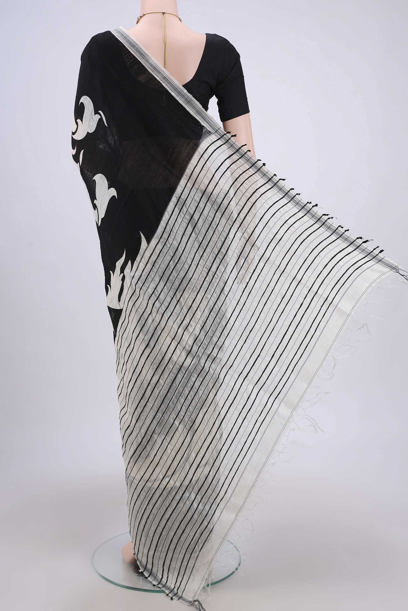Black Tussar Silk Saree - Image 3