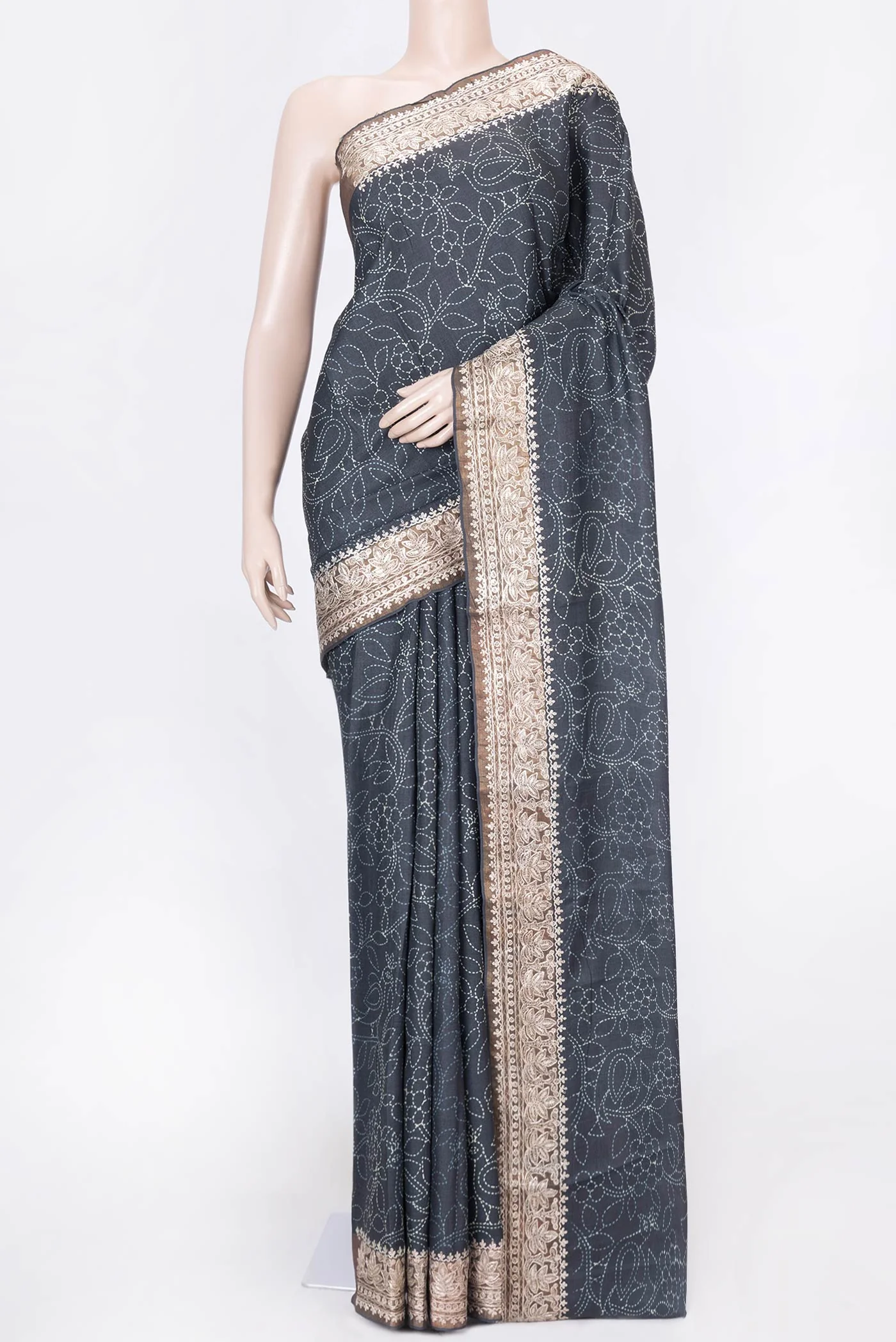 Black Dual Tone Tussar Silk Saree