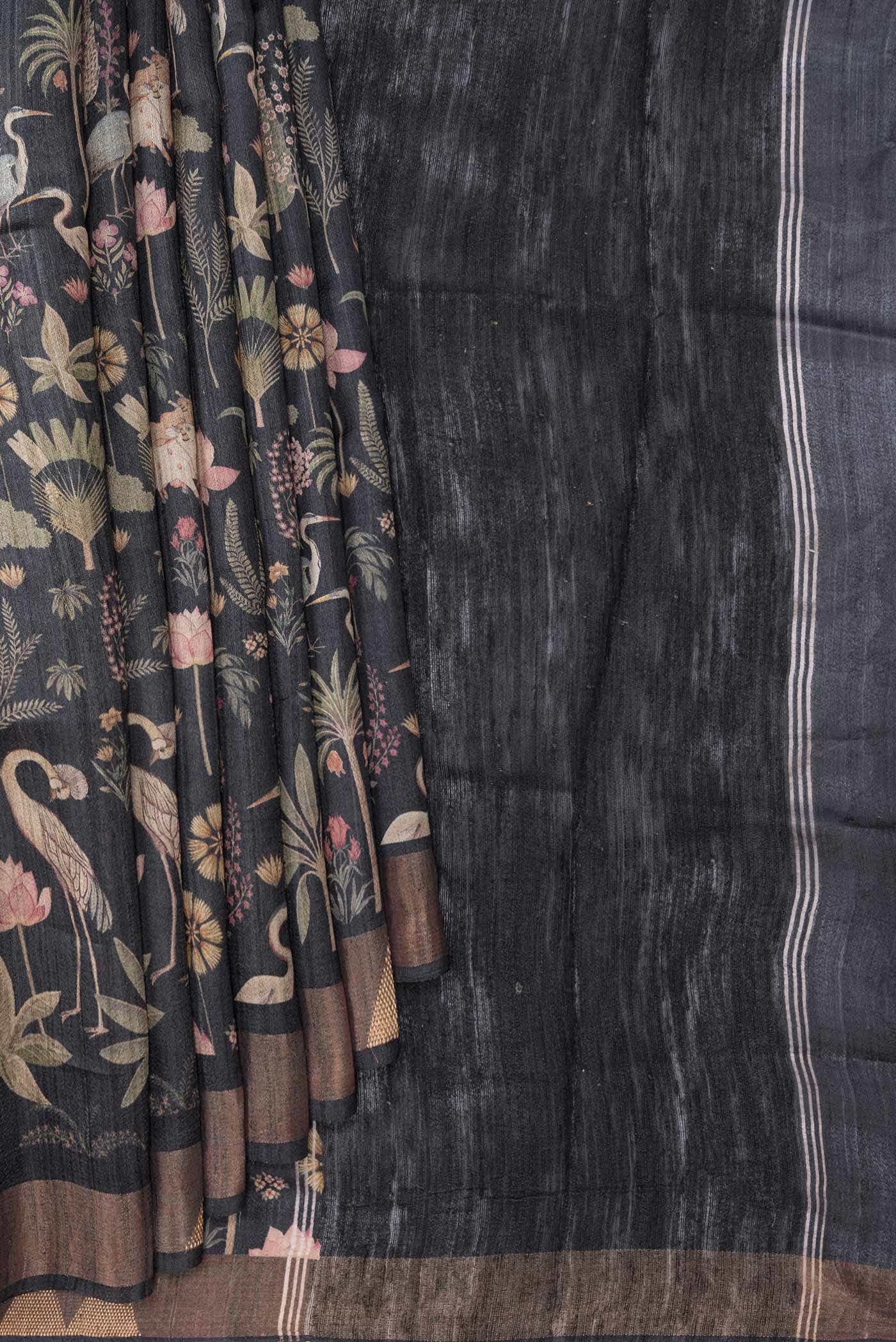 Black Dual Tone Tussar Silk Saree - Image 2
