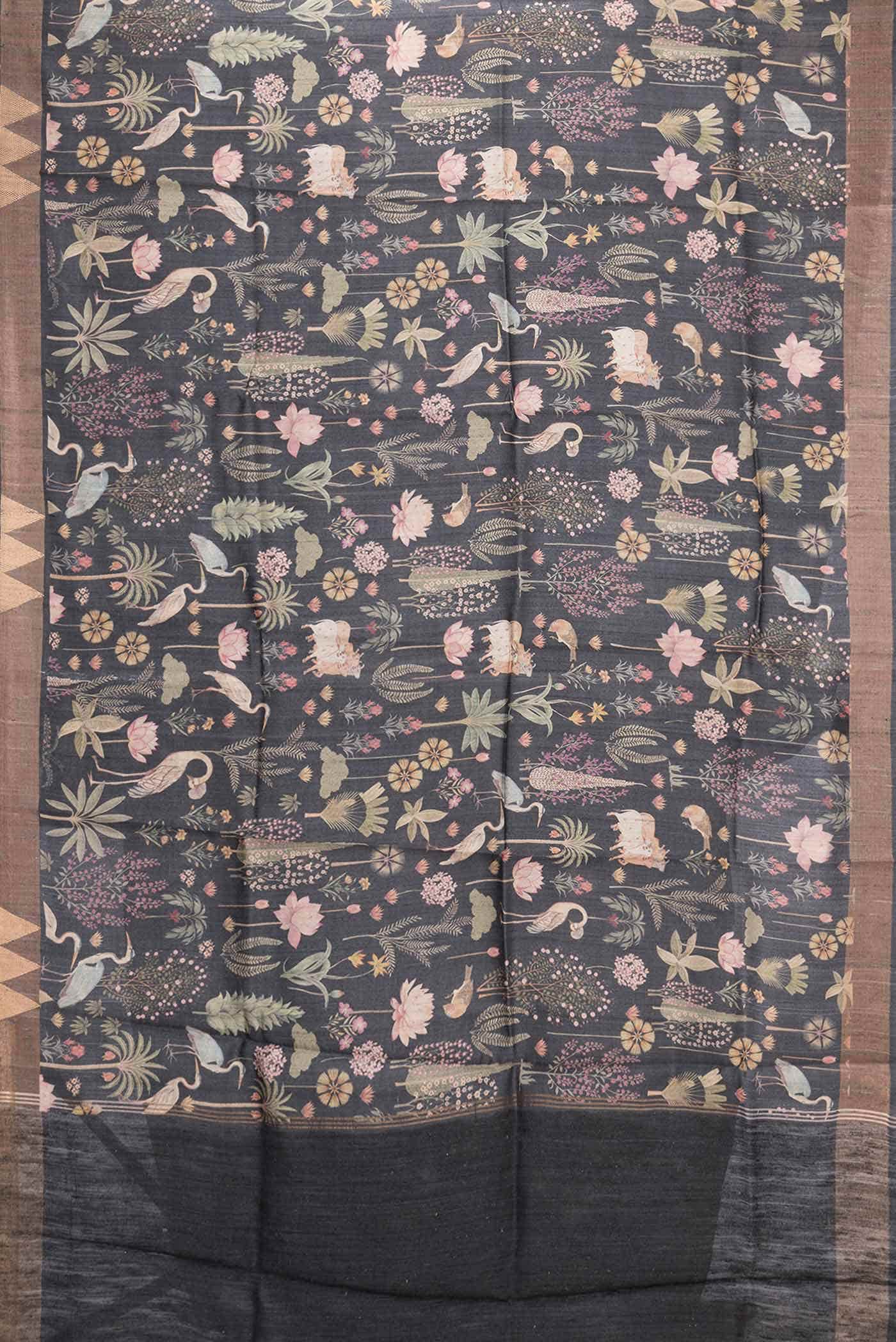 Black Dual Tone Tussar Silk Saree - Image 4