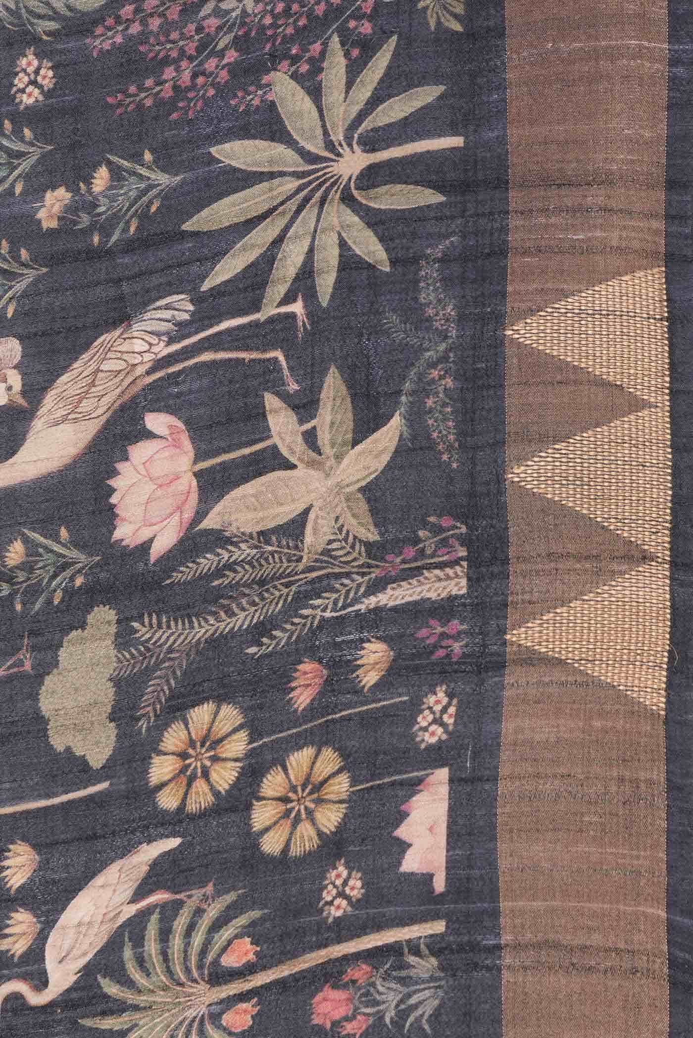 Black Dual Tone Tussar Silk Saree - Image 5