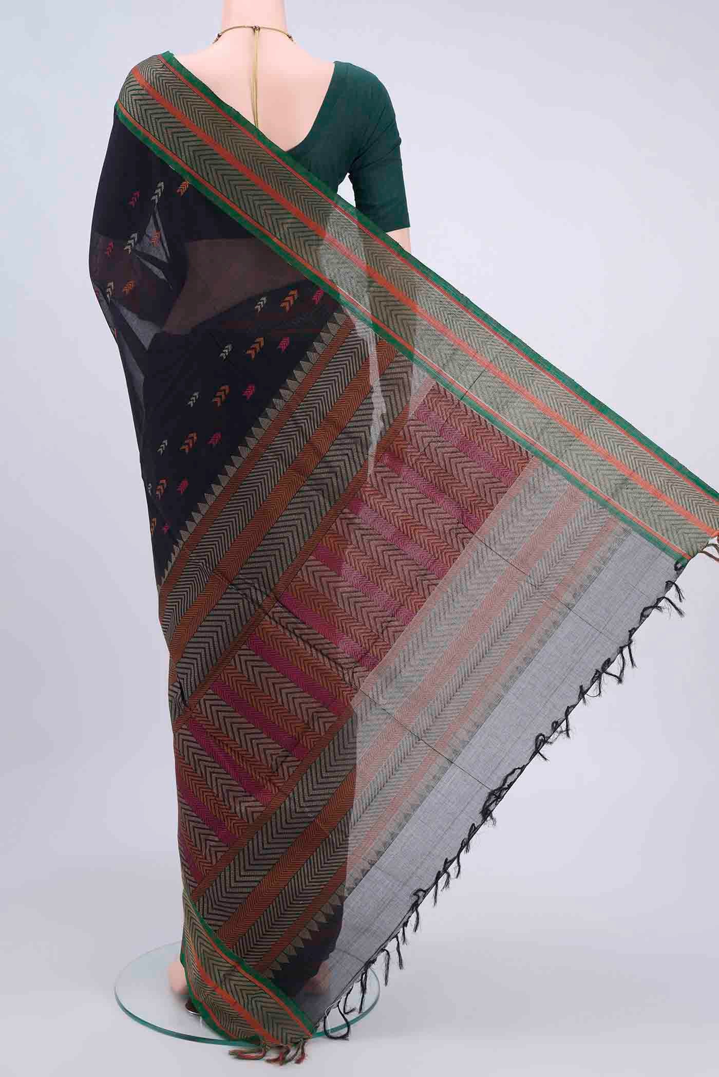 Black Kanchi Cotton Saree - Image 3