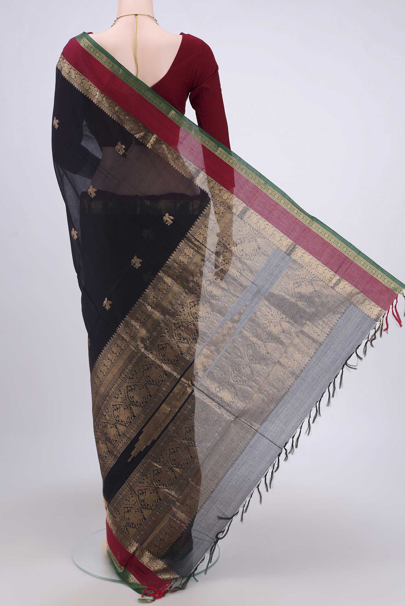 Black Kanchi Cotton Saree - Image 3