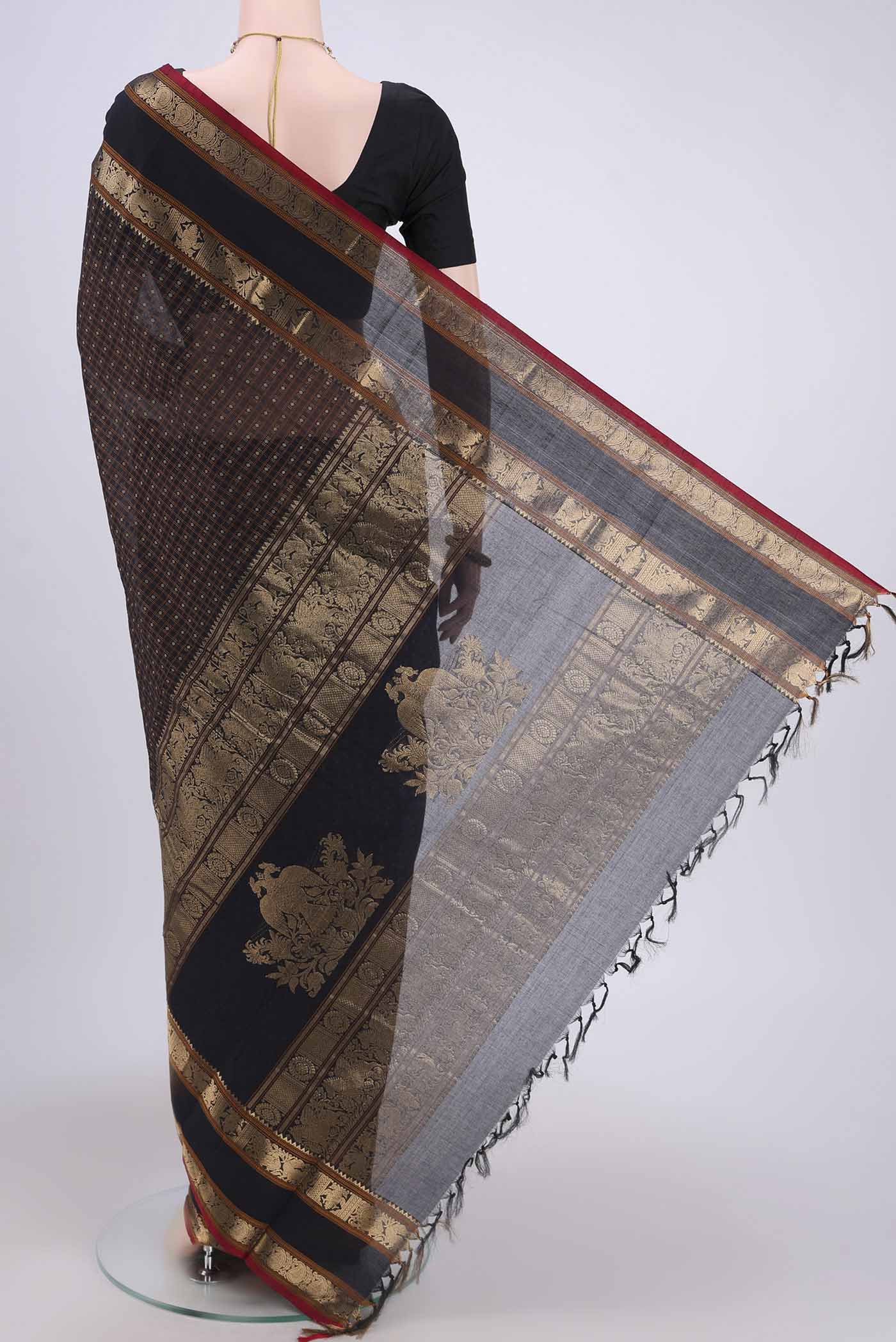 Black Kanchi Cotton Saree - Image 3