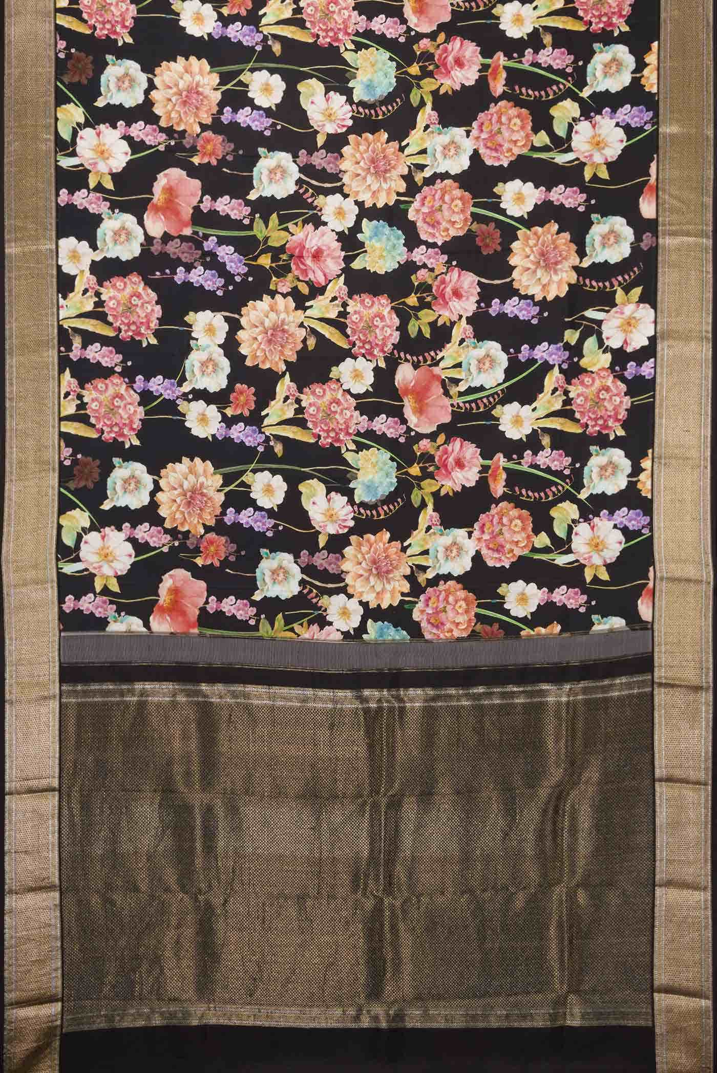 Pure Silk Pure Zari Black Kanchipuram Saree - Image 11
