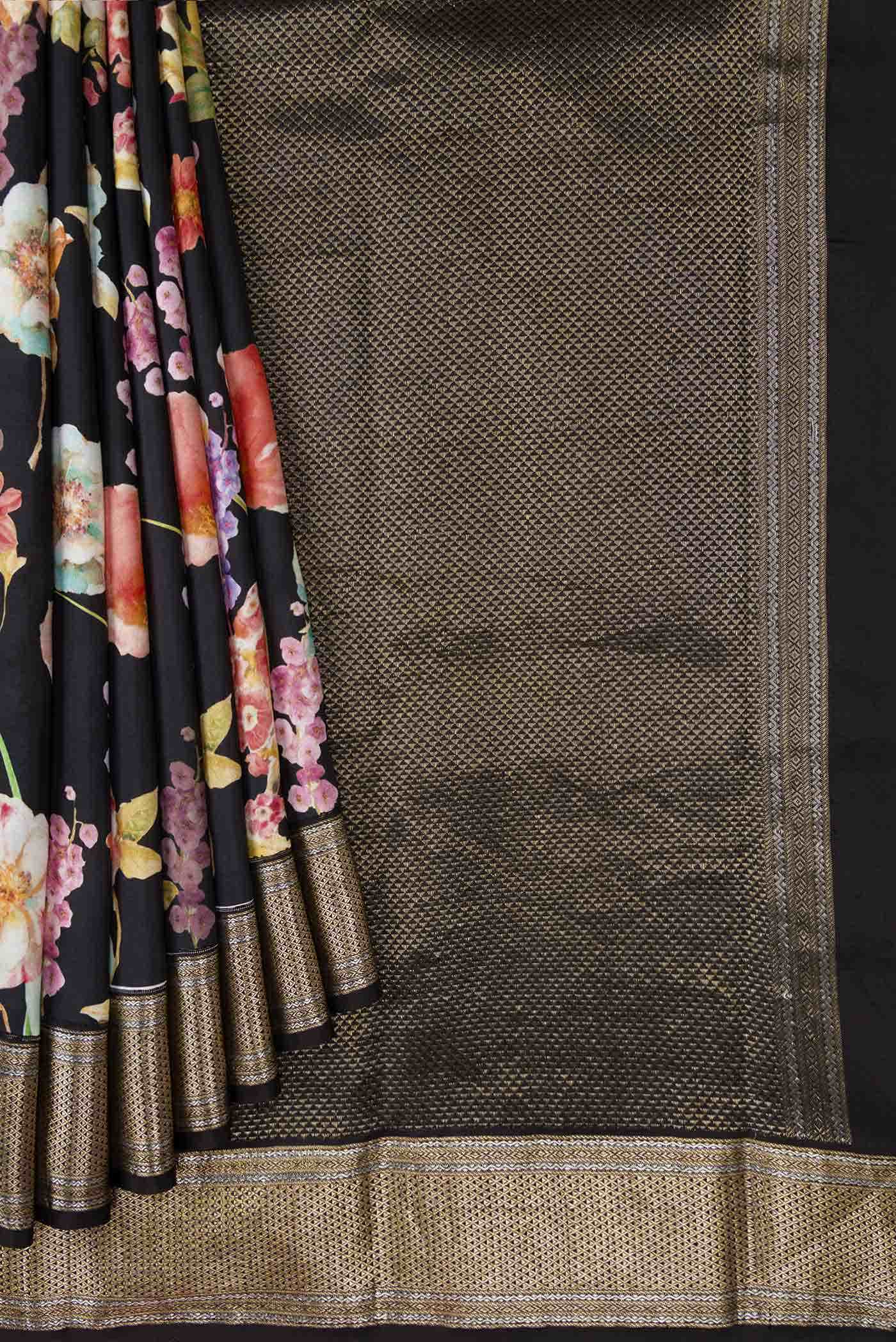 Pure Silk Pure Zari Black Kanchipuram Saree - Image 2