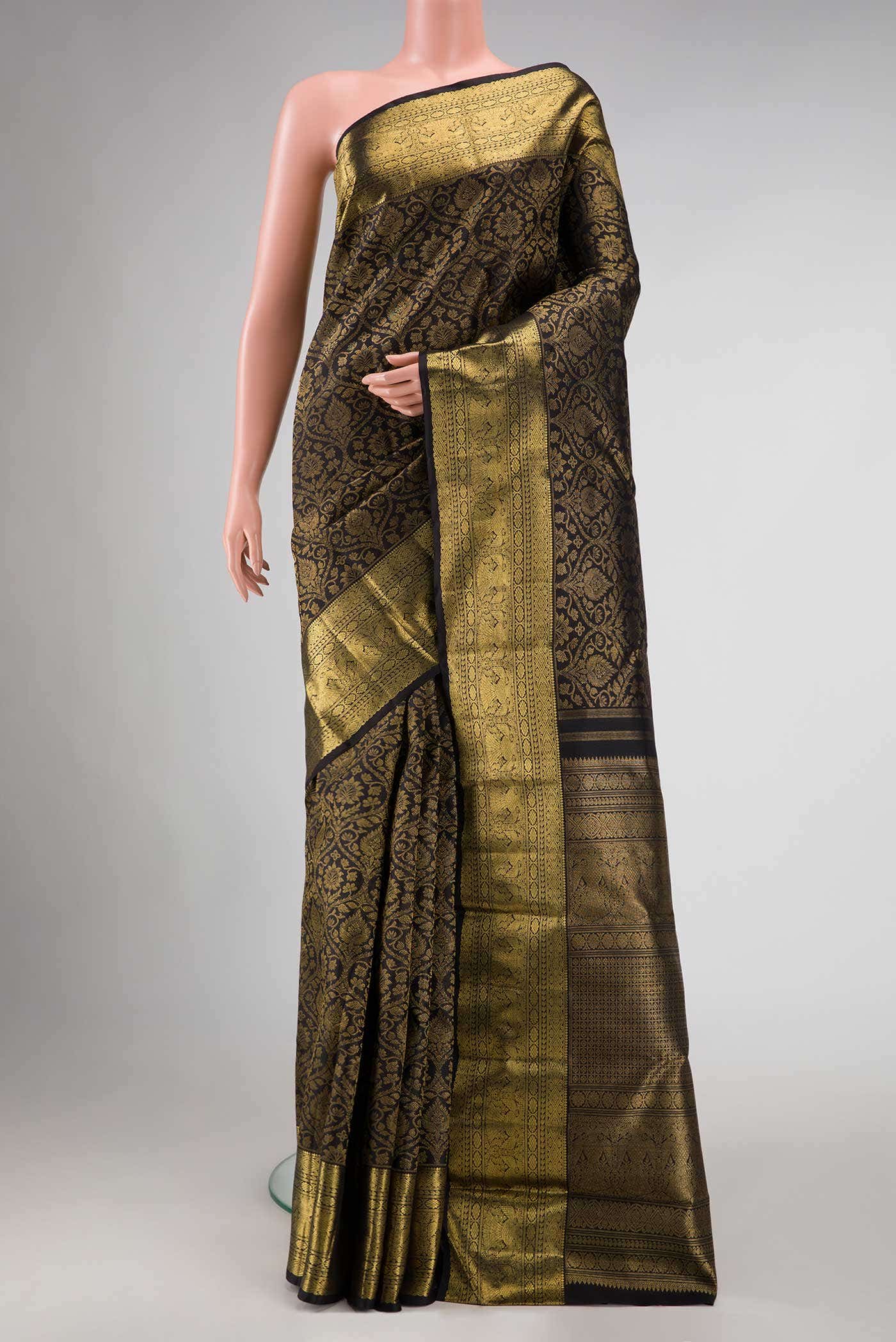 Pure Silk Pure Zari Black Kanjivaram Saree