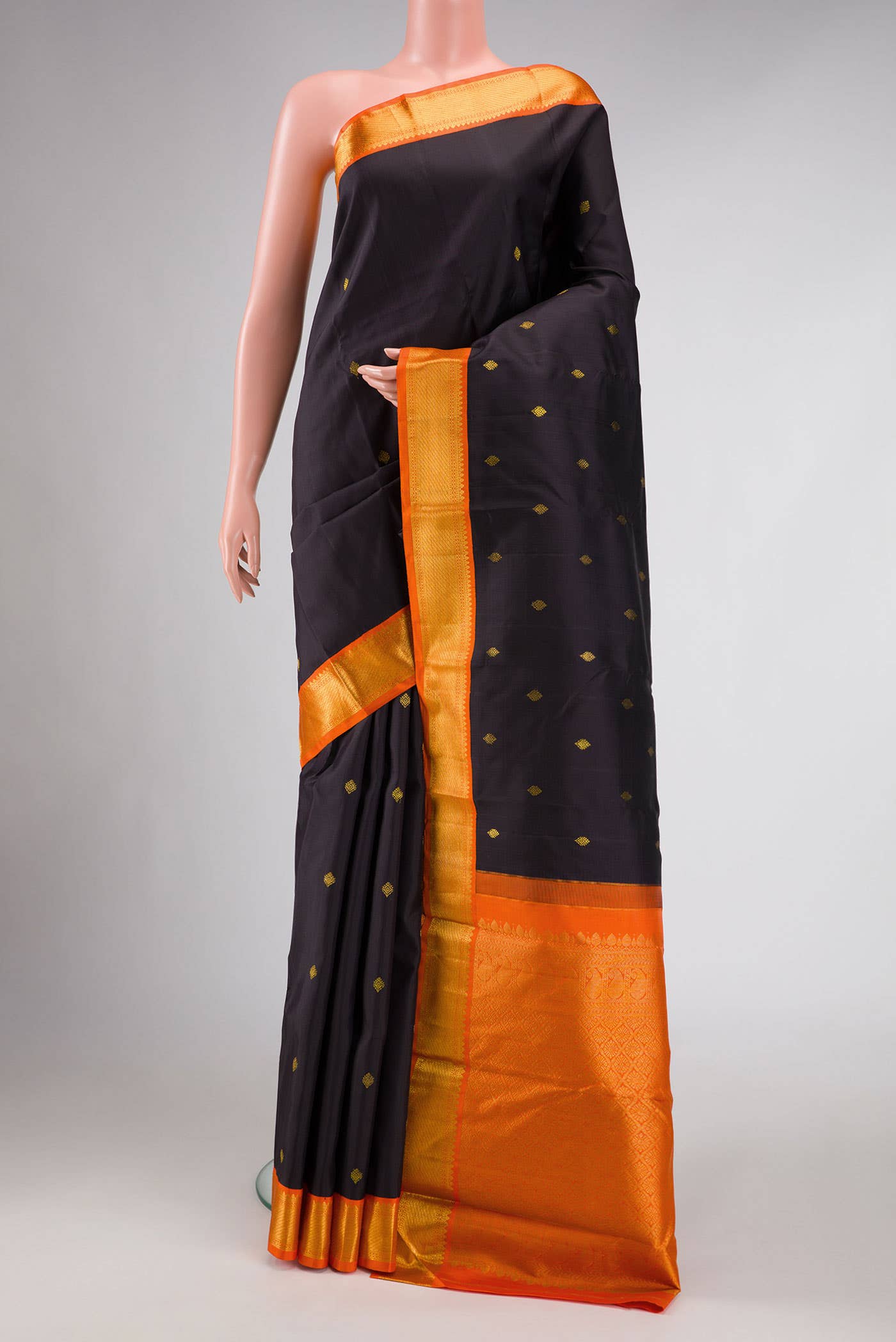 Pure Silk Pure Zari Black Kanjivaram Saree