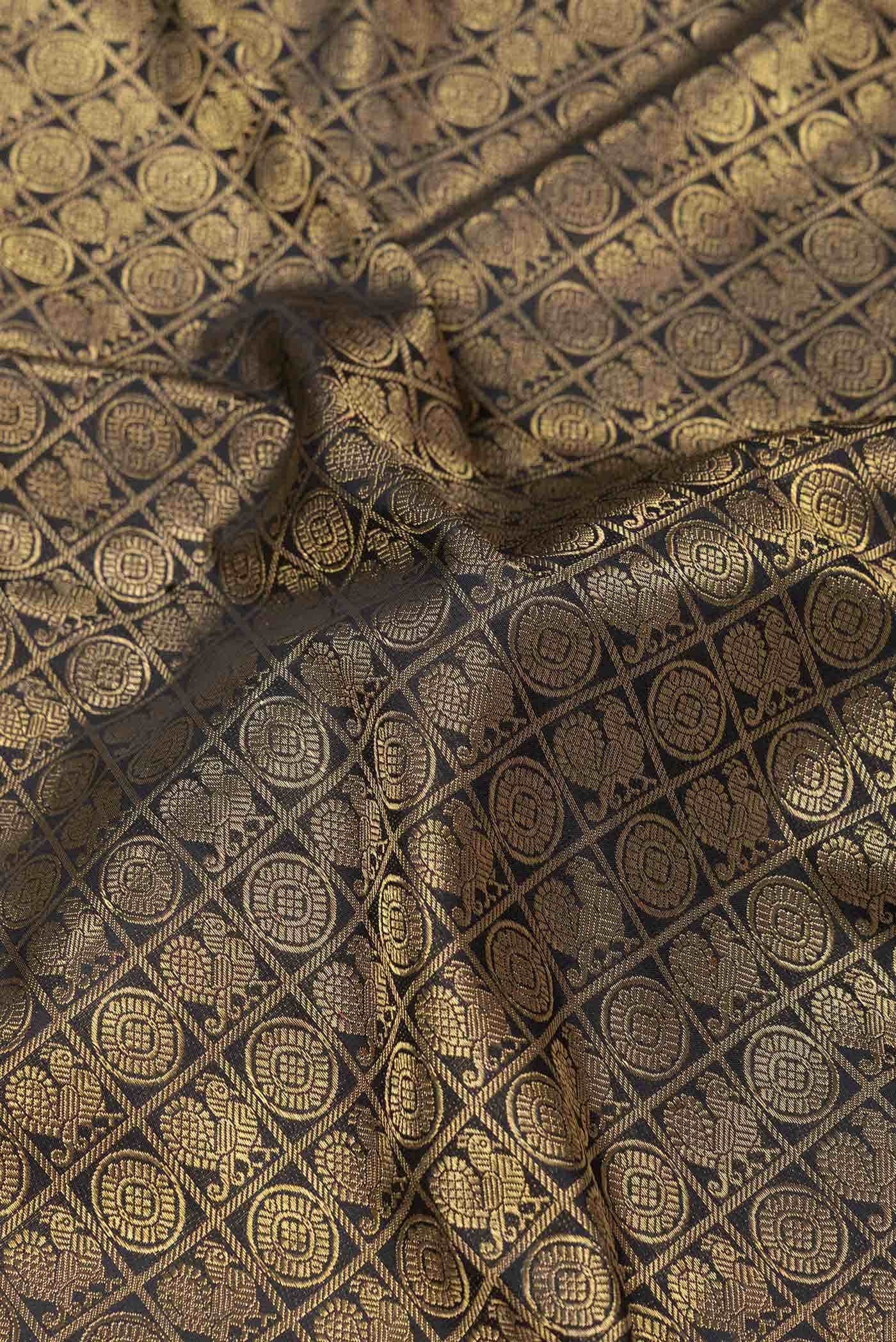 Pure Silk Pure Zari Black Kanjivaram Saree - Image 3