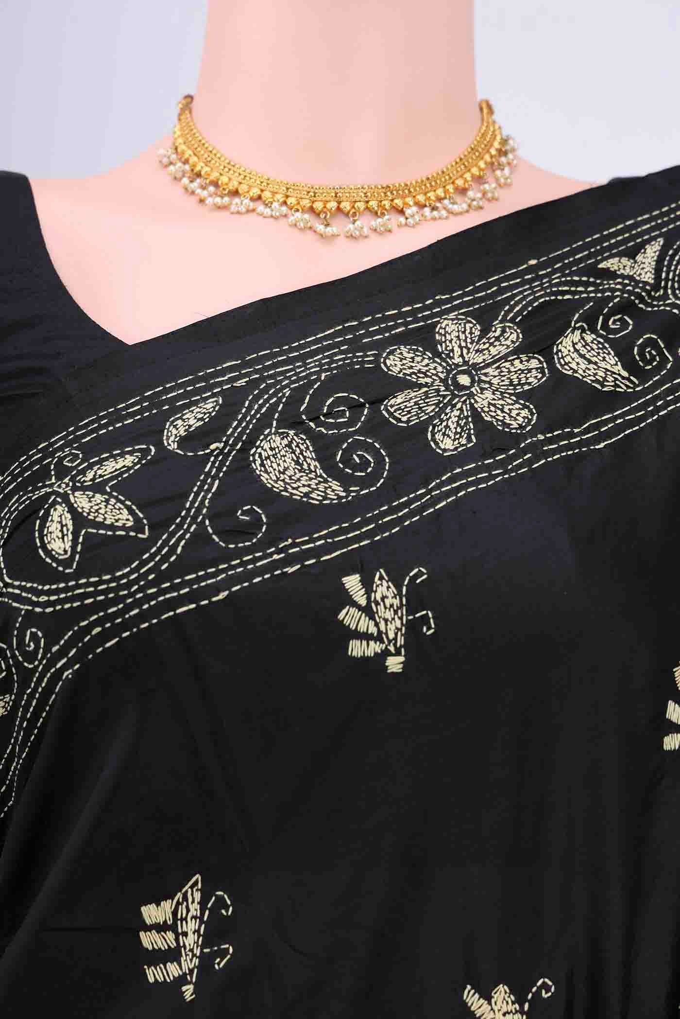 Black Kantha Silk Saree - Image 2
