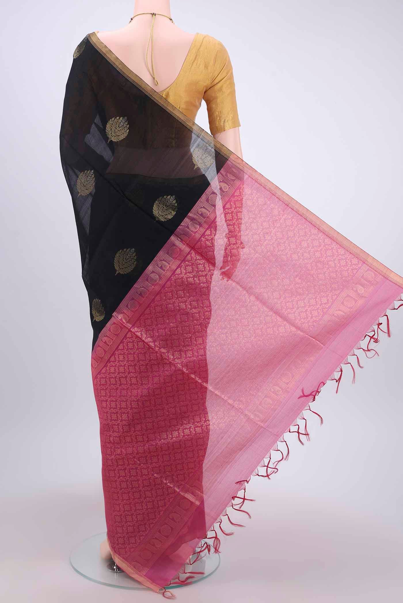 Black Kora Cotton Saree - Image 3