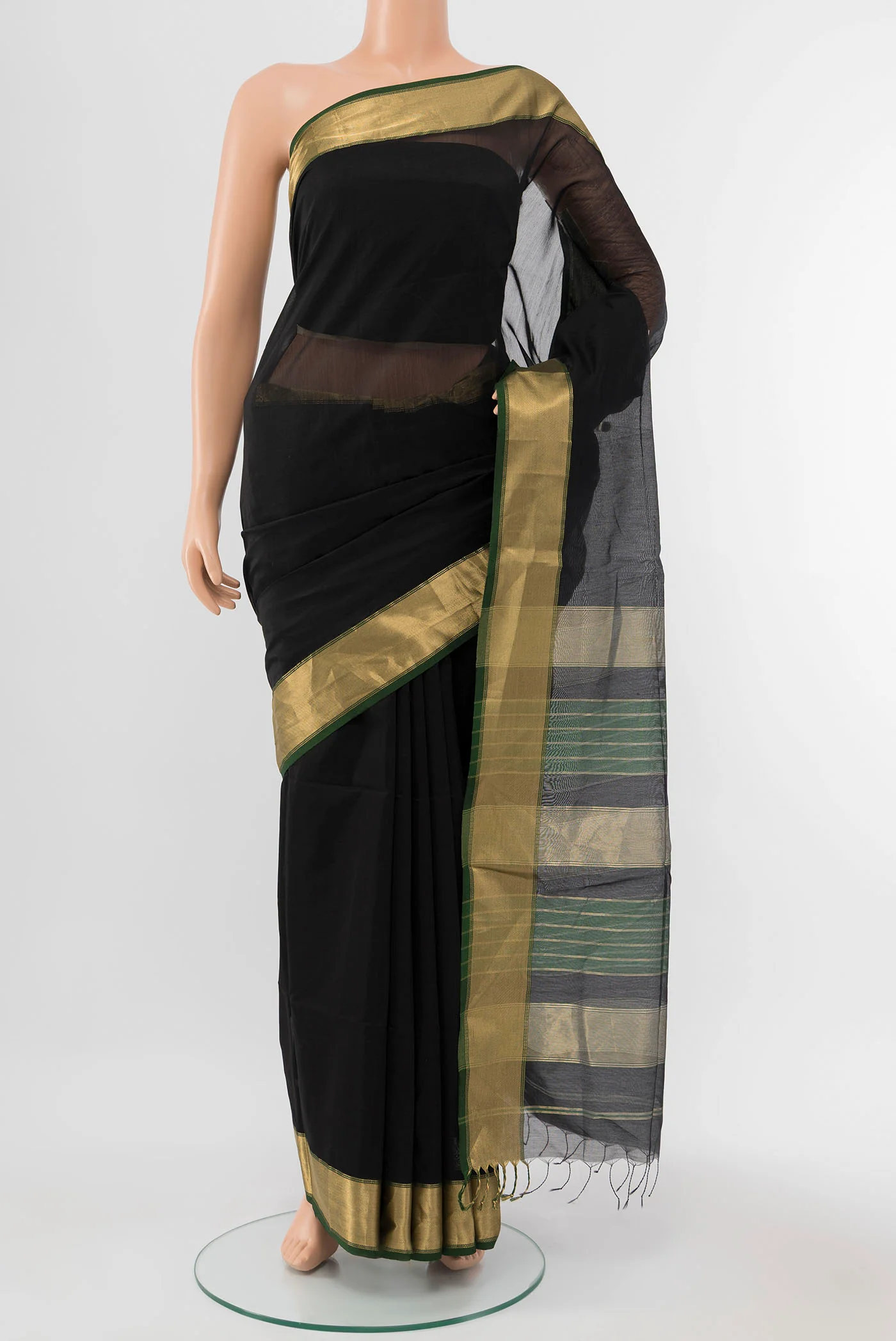 Black Maheshwari Silk Cotton Saree
