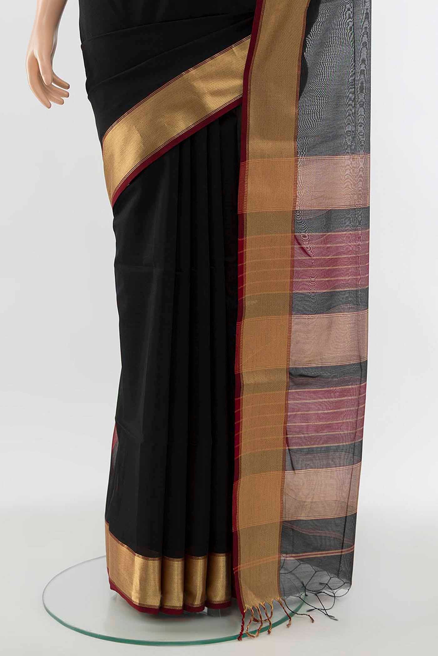 Black Maheshwari Silk Cotton Saree - Image 3