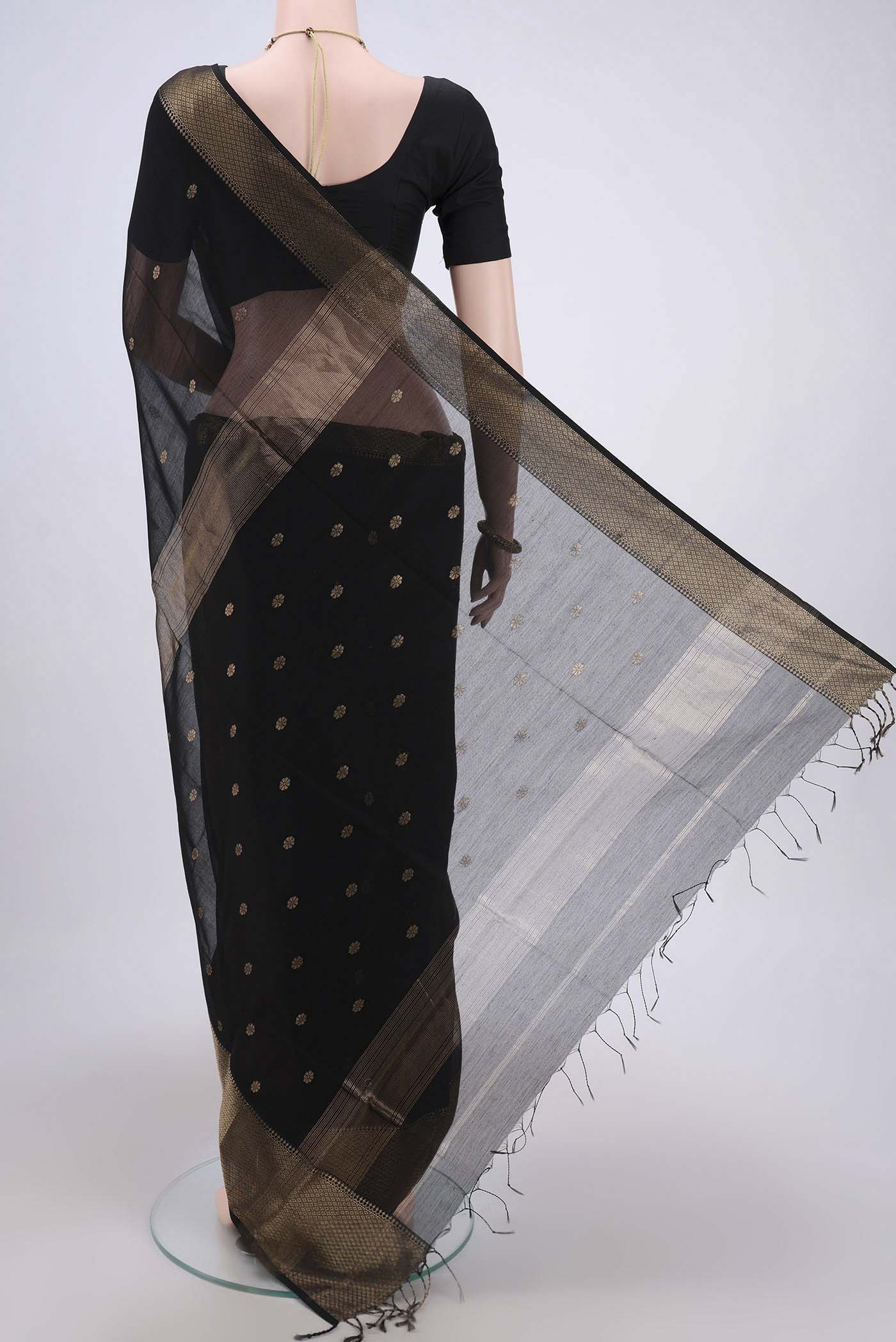 Black Maheshwari Silk Cotton Saree - Image 3