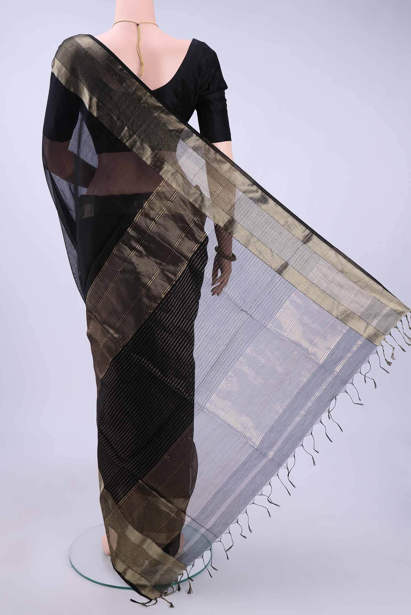 Black Maheshwari Silk Saree - Image 2