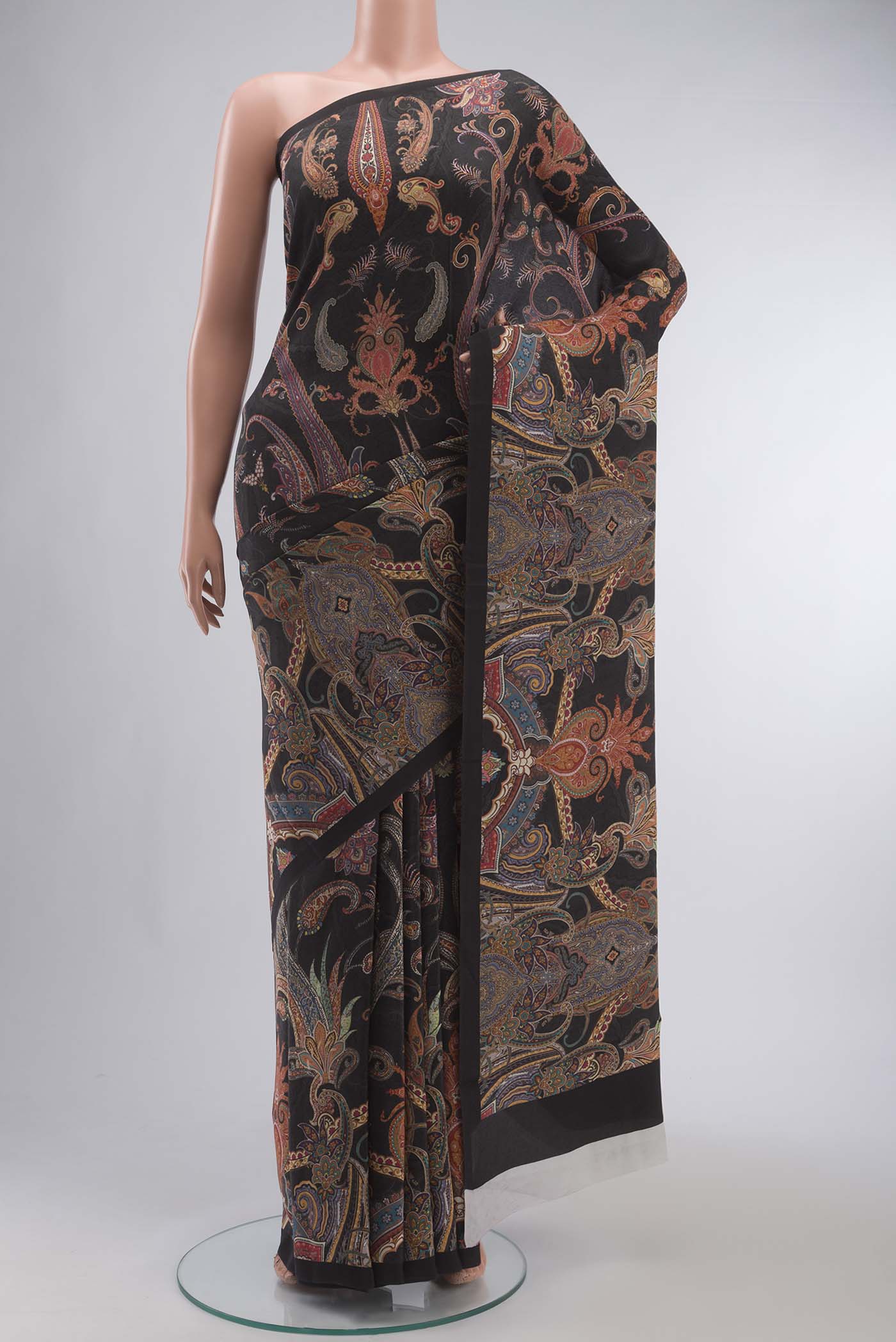 Black Mysore Crepe Saree