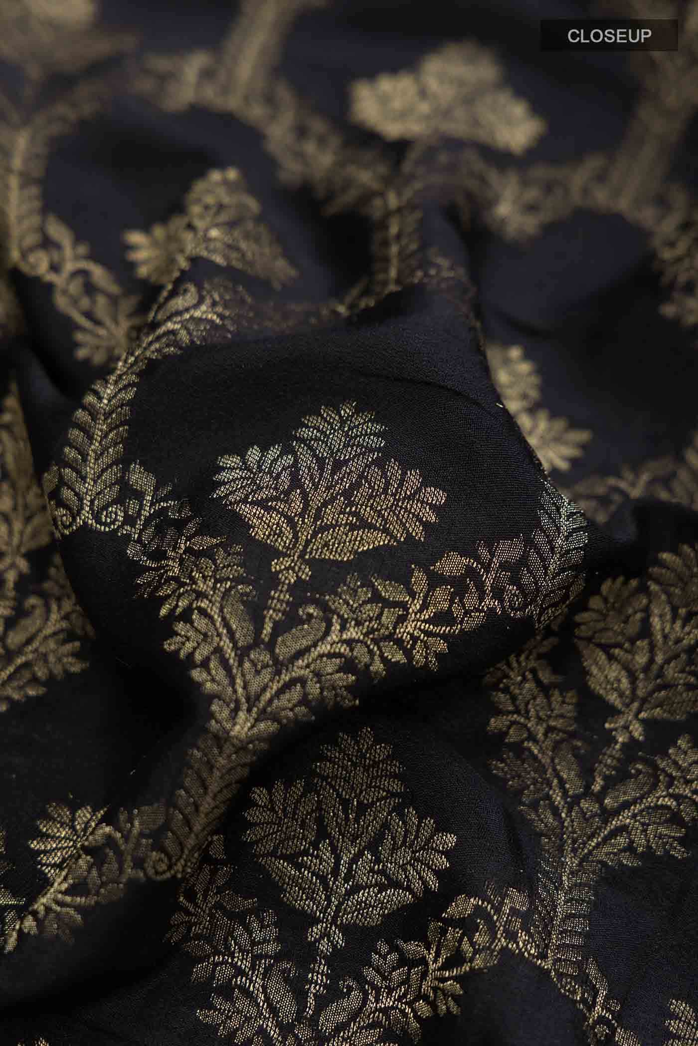 Black Mysore Crepe Saree - Image 2
