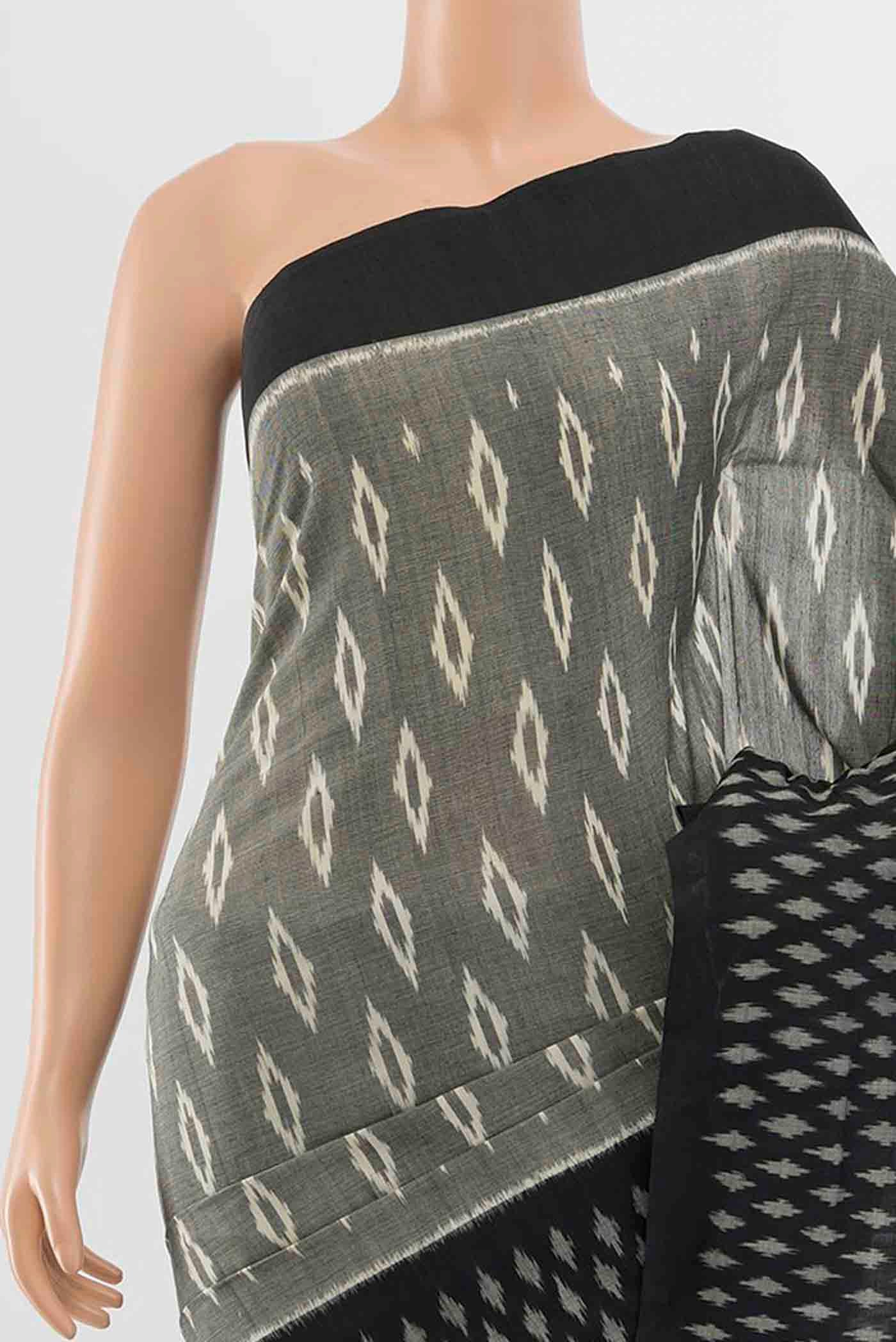 Grey Pochampally Cotton Saree - Image 2