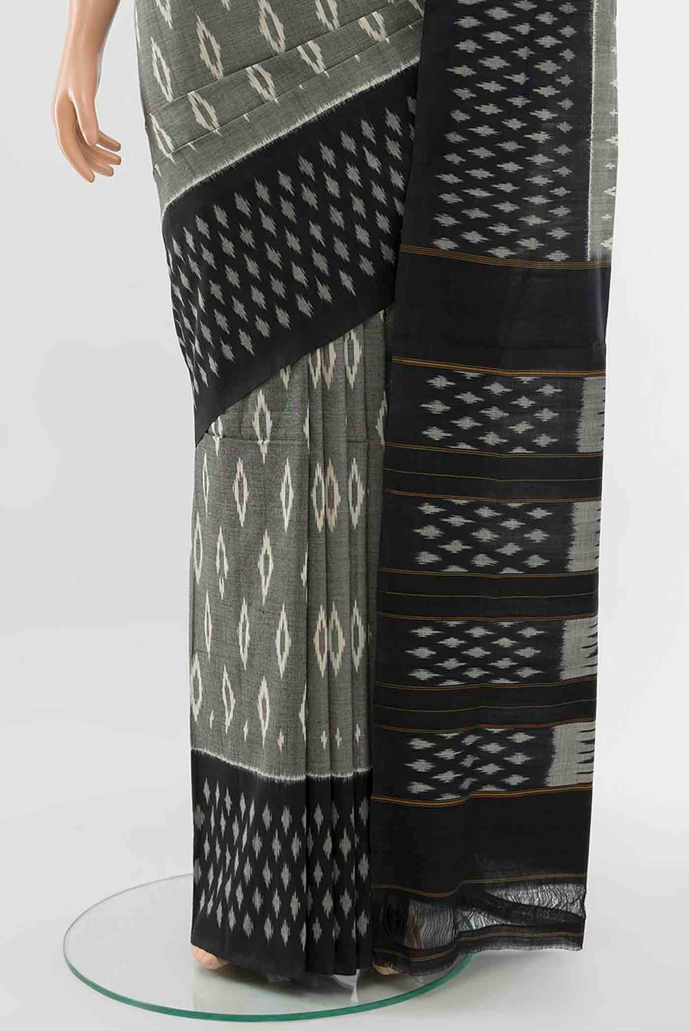 Grey Pochampally Cotton Saree - Image 3